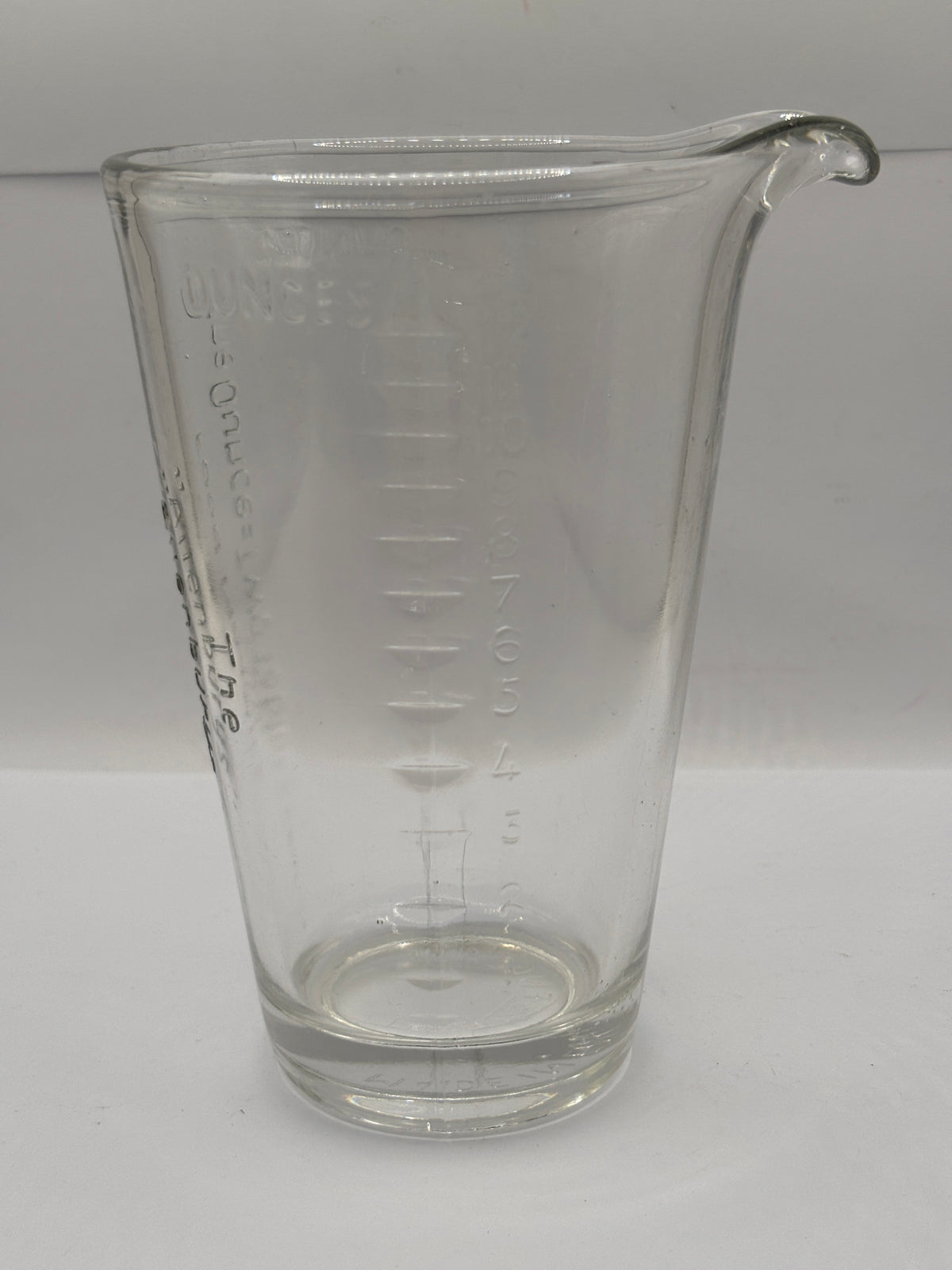 Old clear glass food measuring jug, The allenburys food measure