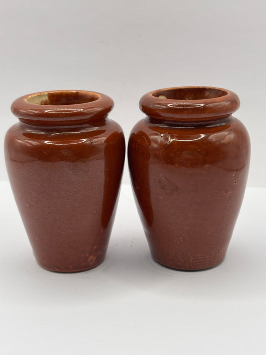2 Old brown stoneware cream pots