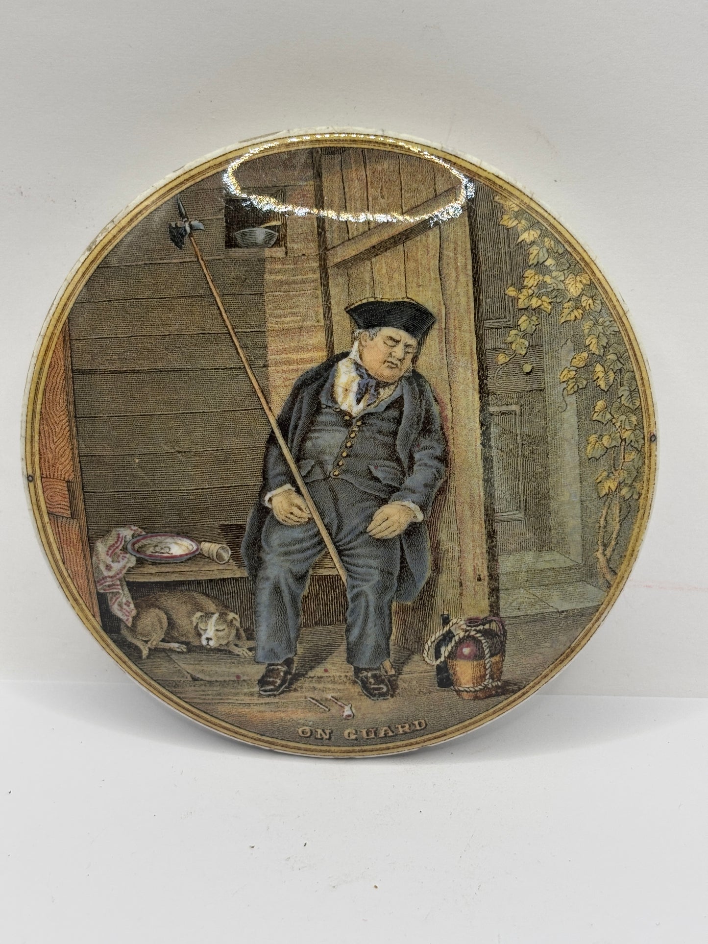 Old Prattware lid, On guard. Hairline