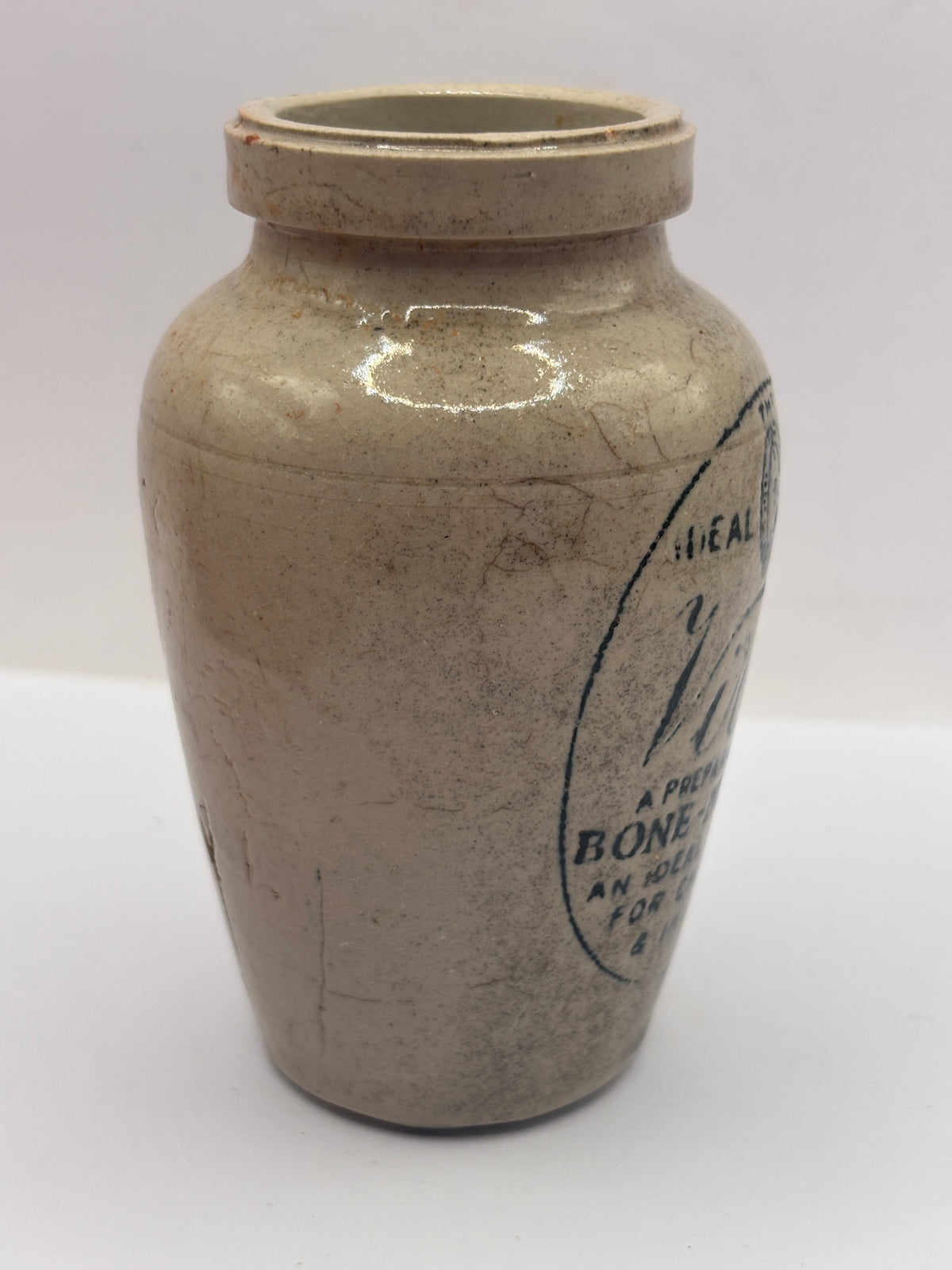 Old advertising stoneware Virol pot, 10.5cms