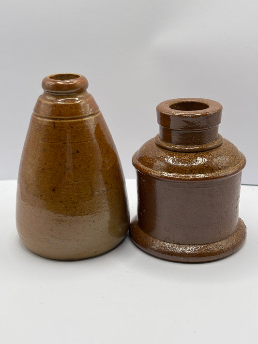 2 old stoneware inks, ink bottles inkwells