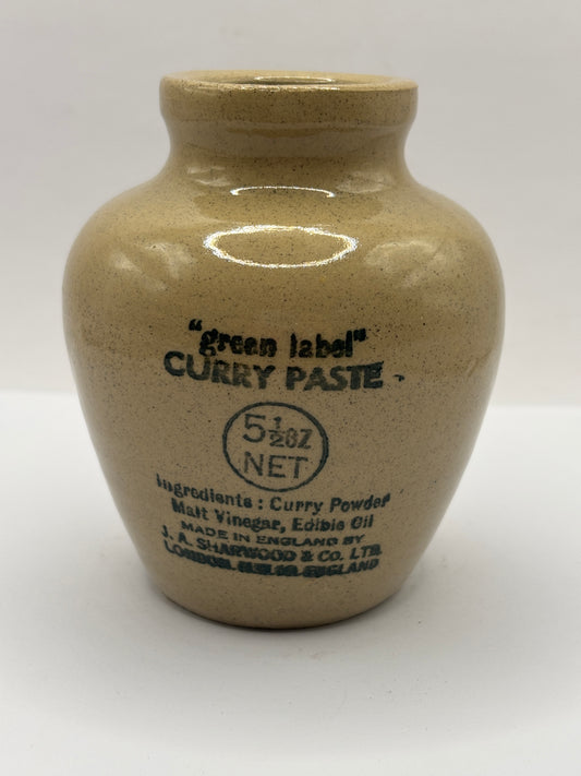 Old advertising green label curry paste jar