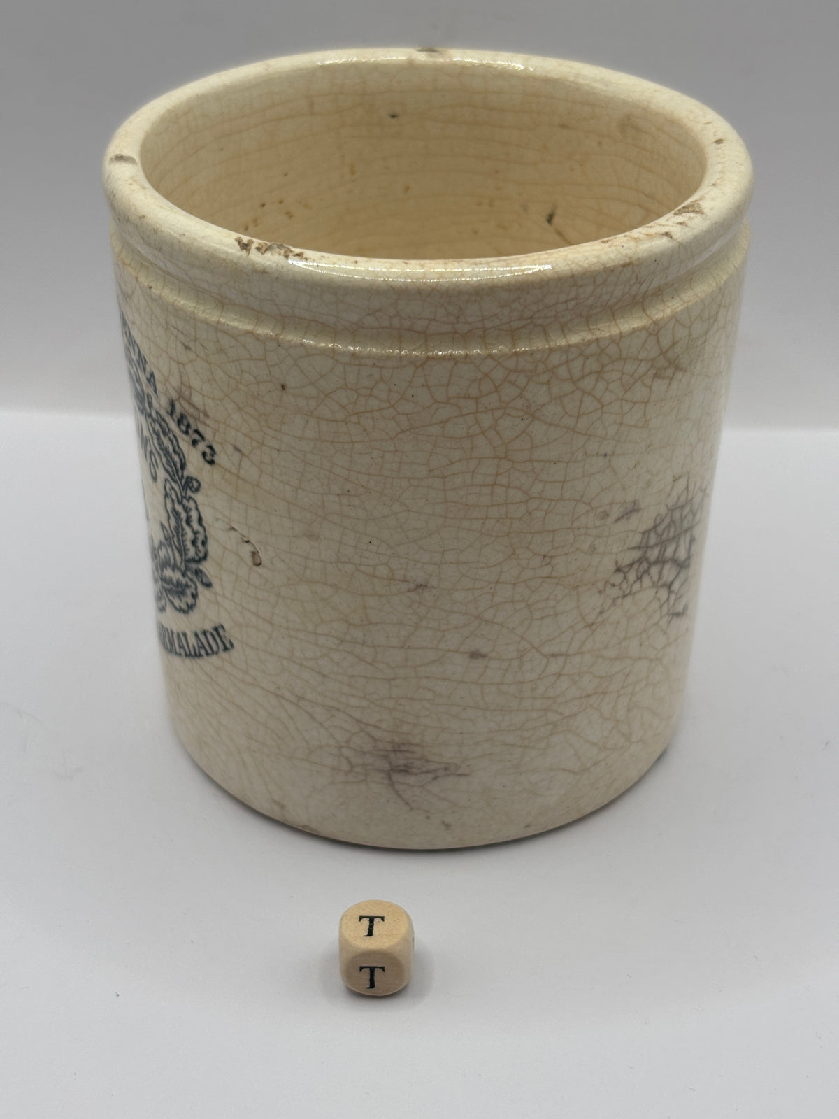Old 1lb stoneware marmalade pot, James Keiller Dundee marmalade (T)