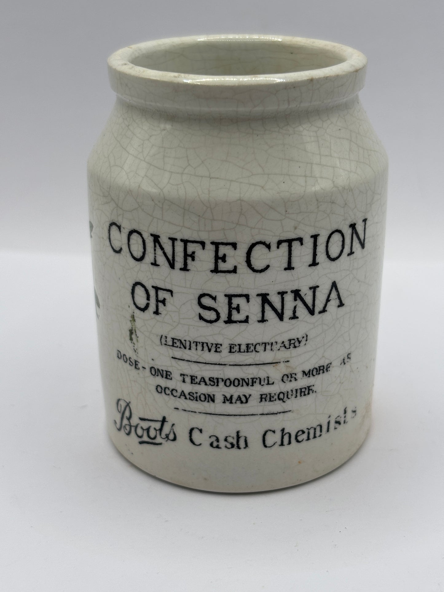Old advertising jar, Boots confection of senna