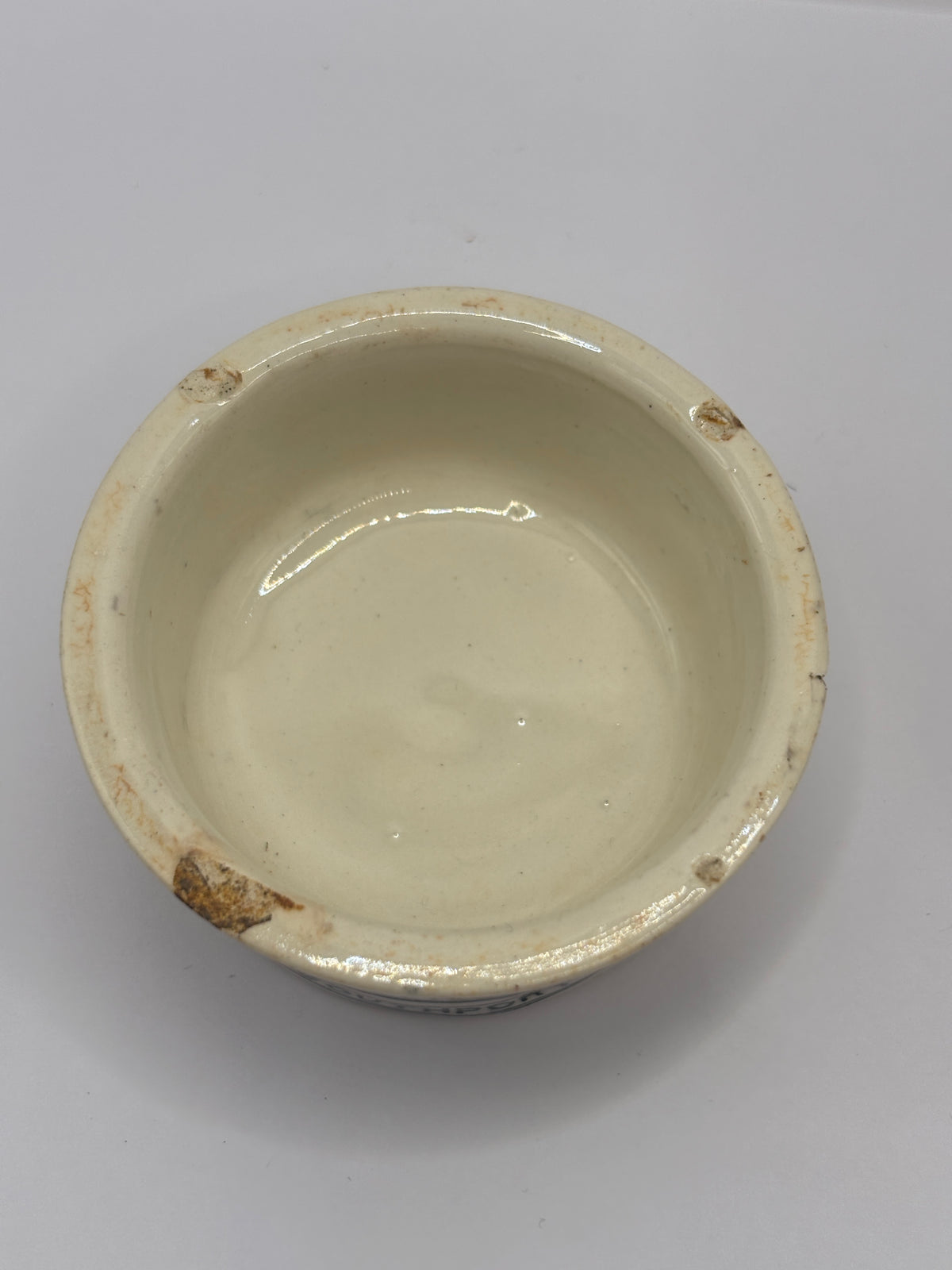 Old small advertising meat paste pot, Plumtree home potted meats