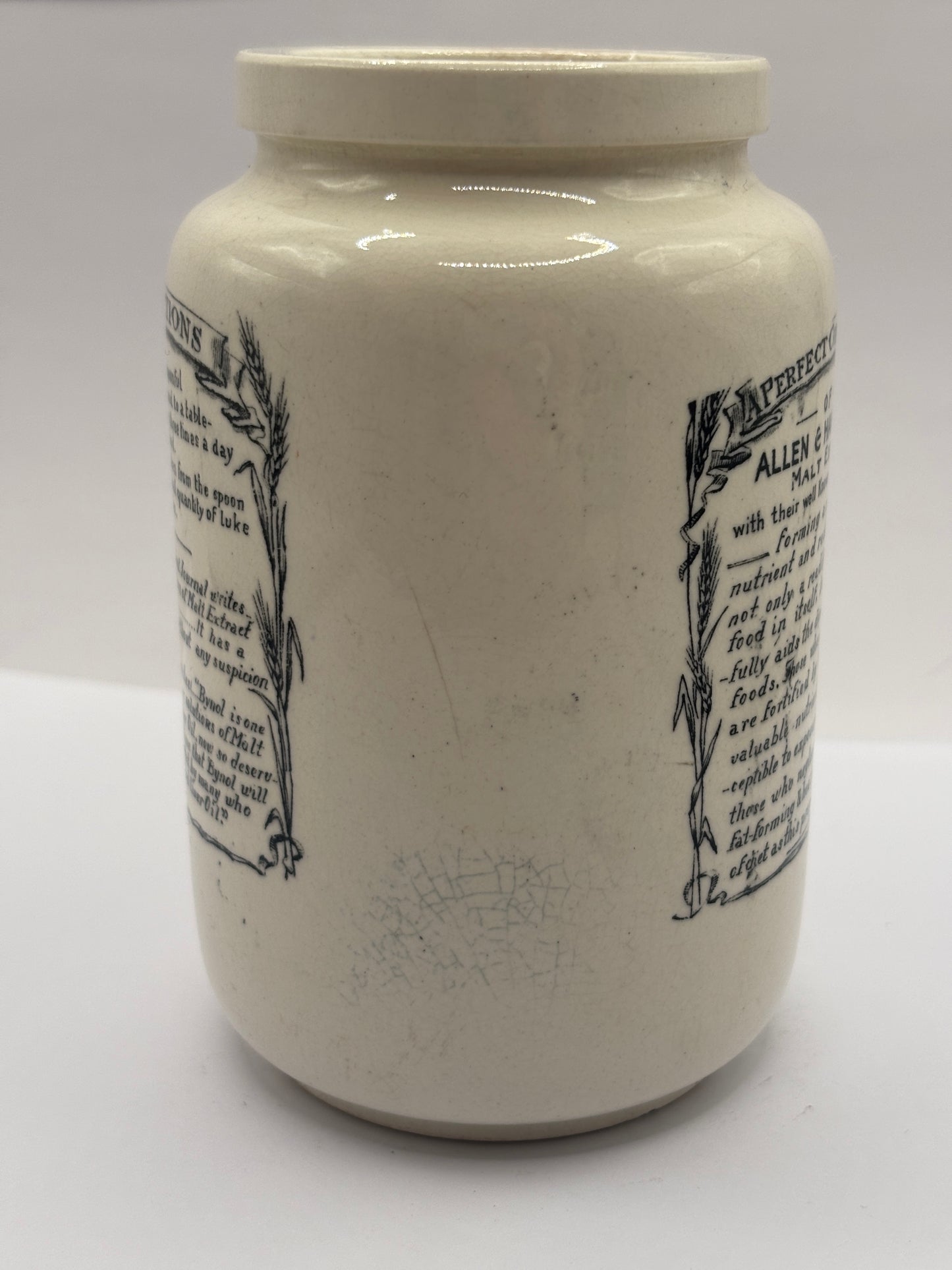 Old advertising jar, Bynol the perfected malt & oil
