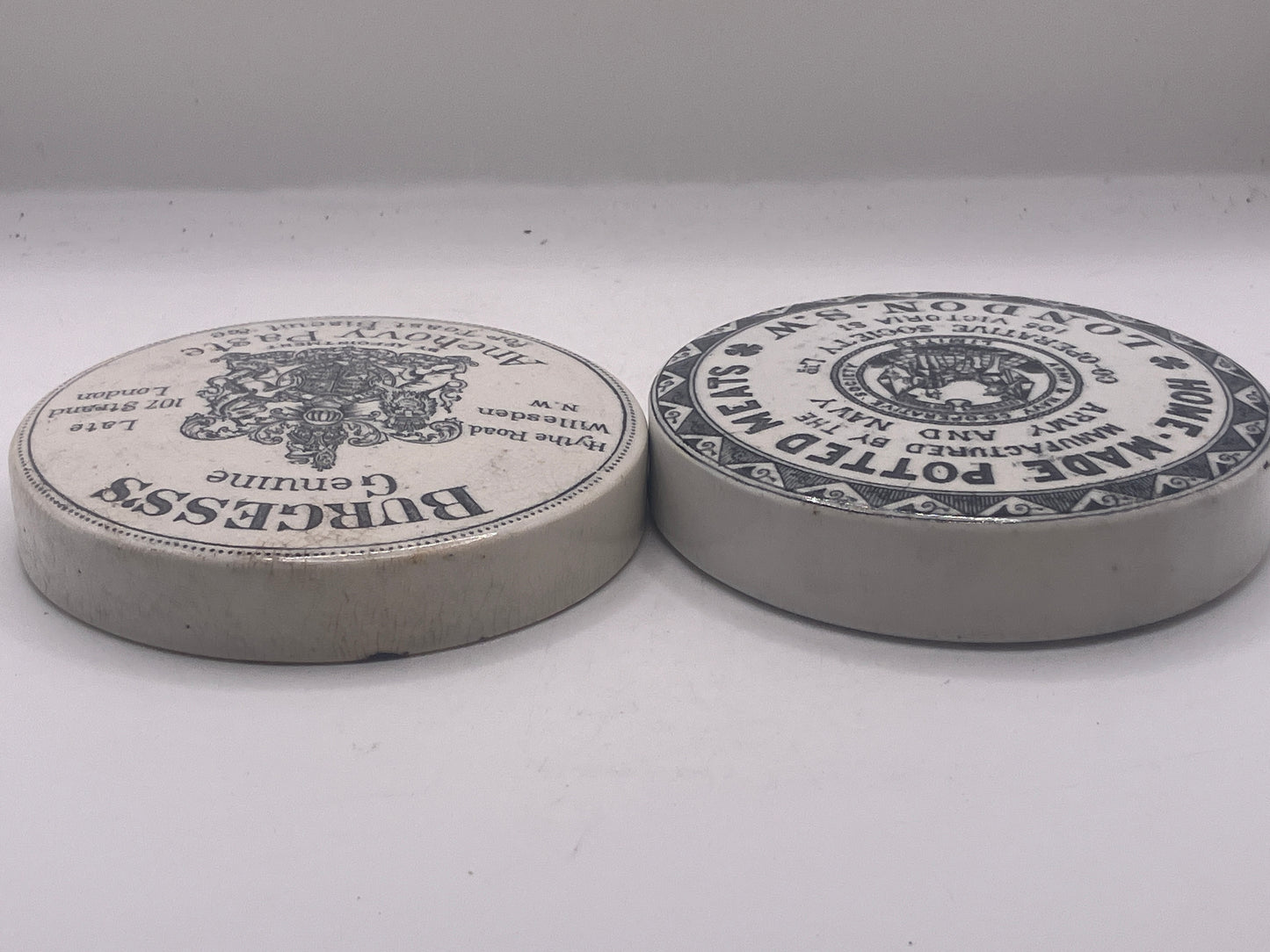 2 advertising lids, anchovy paste & potted meats