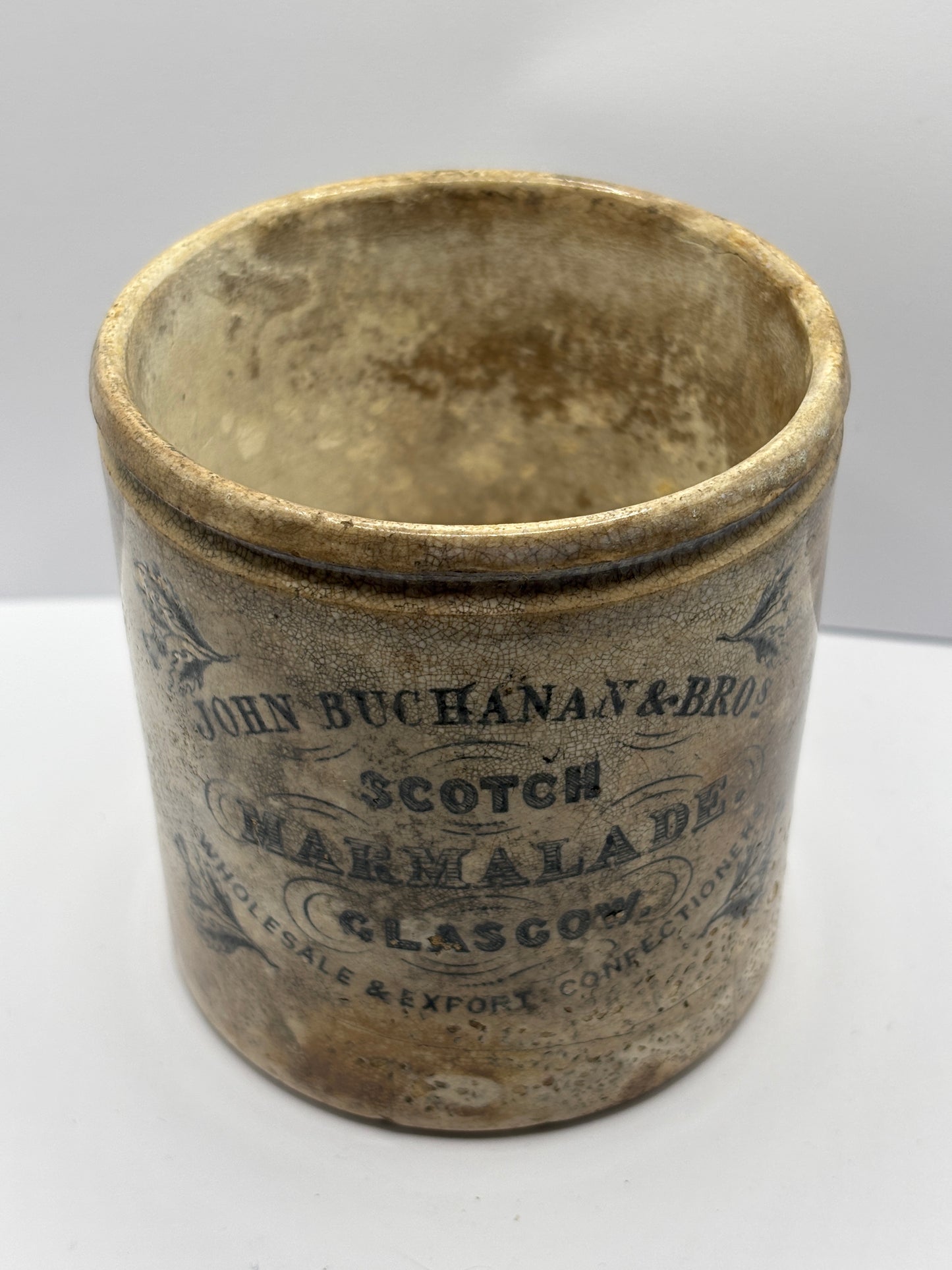 Old rare 1lb John Buchanan marmalade jar, Scotch Marmalade Glasgow