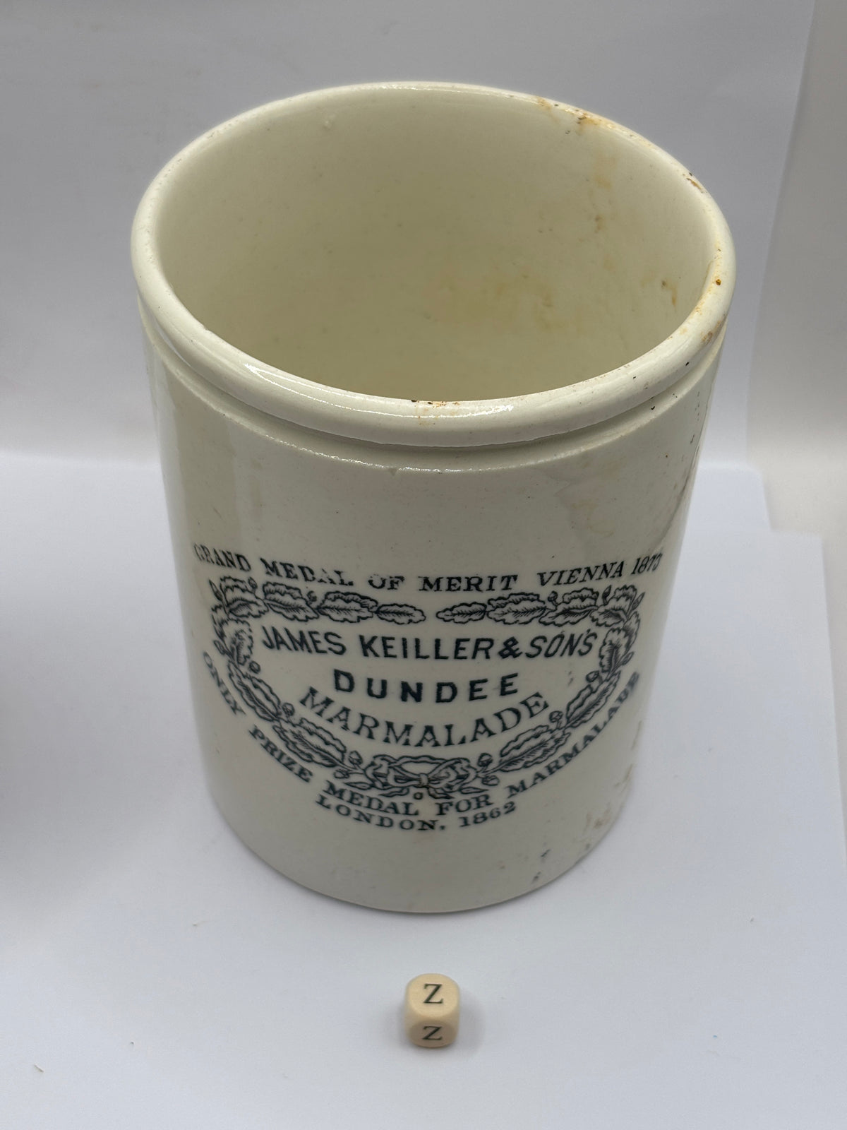 Old 2lb stoneware marmalade pot, James Keiller Dundee marmalade (z)