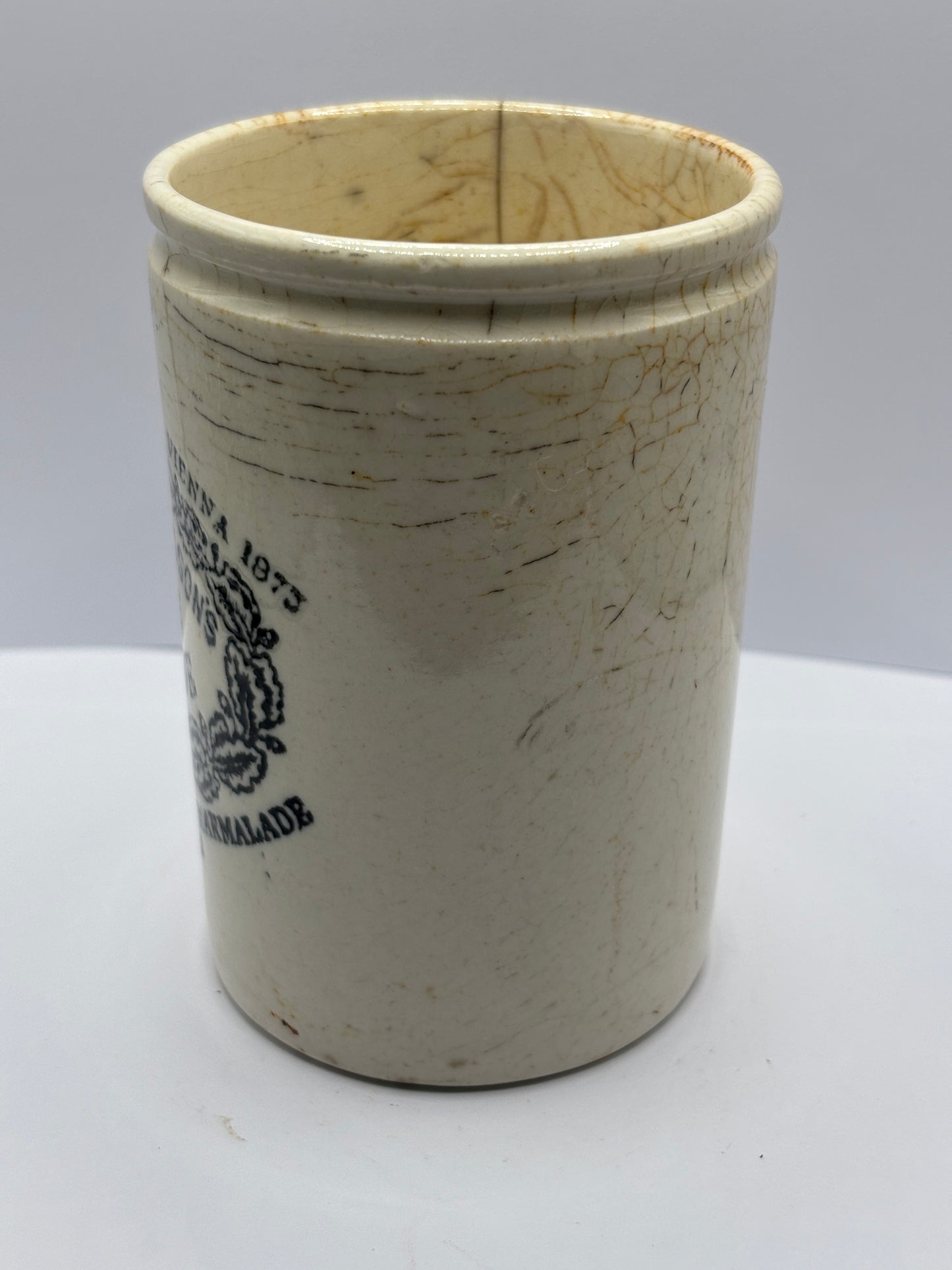 Old 1lb James Keiller Dundee marmalade jar. Hairline