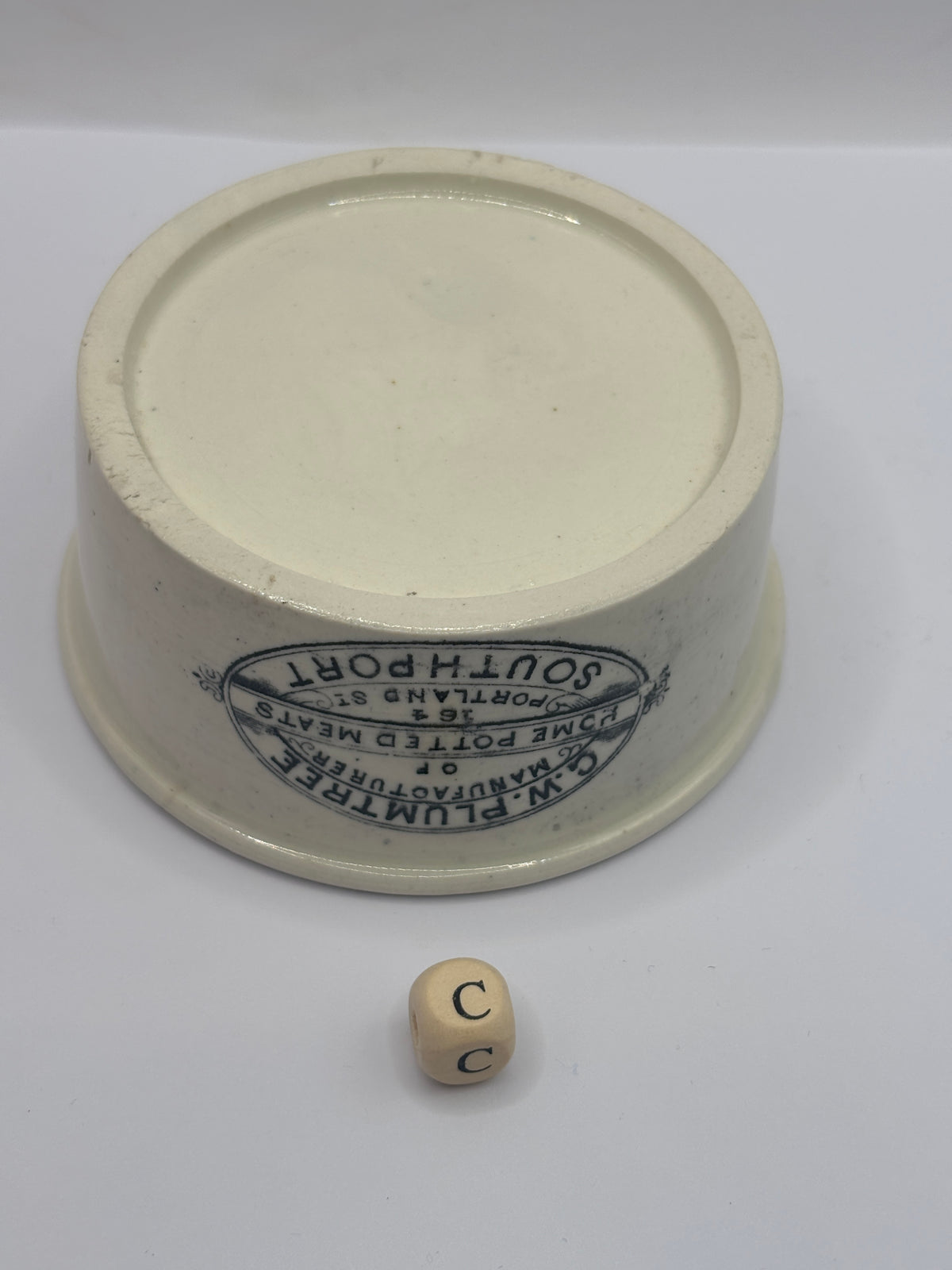Old advertising meat paste pot, Plumtree home potted meats (c)
