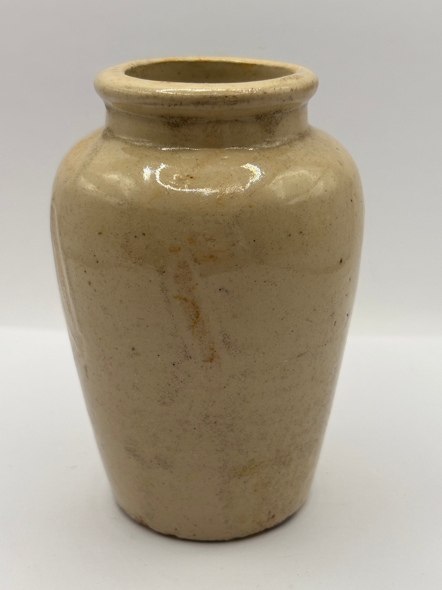 Old stoneware advertising cream pot, pure fresh cream Stranraer. Serpia print