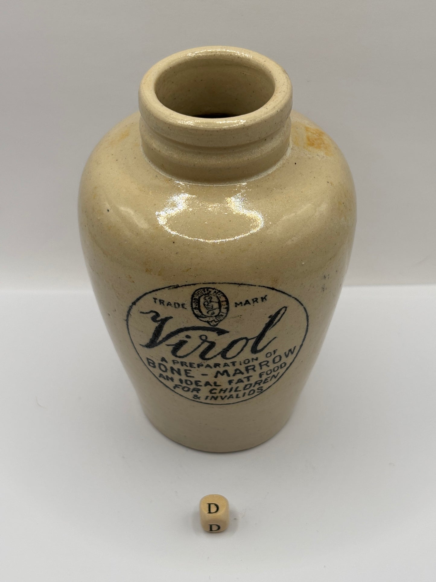 Old stoneware advertising Virol jar (D) 13.5cms
