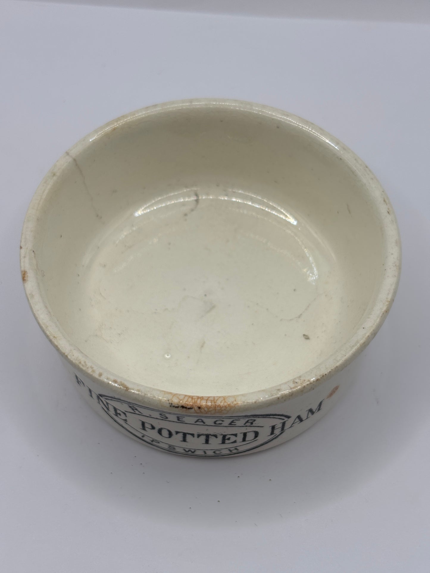 Old seager advertising meat paste pot. Fine potted ham