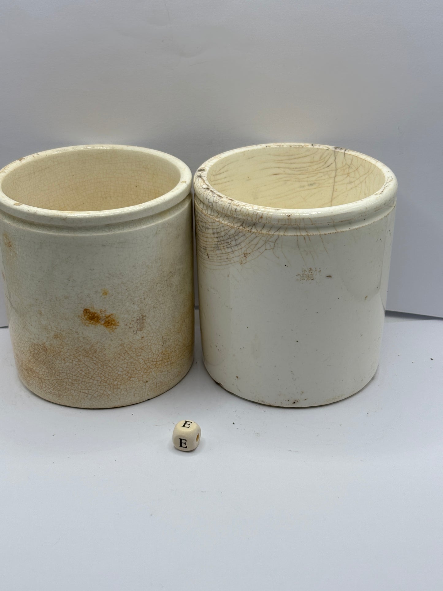 2 old stoneware preserve pots (E)