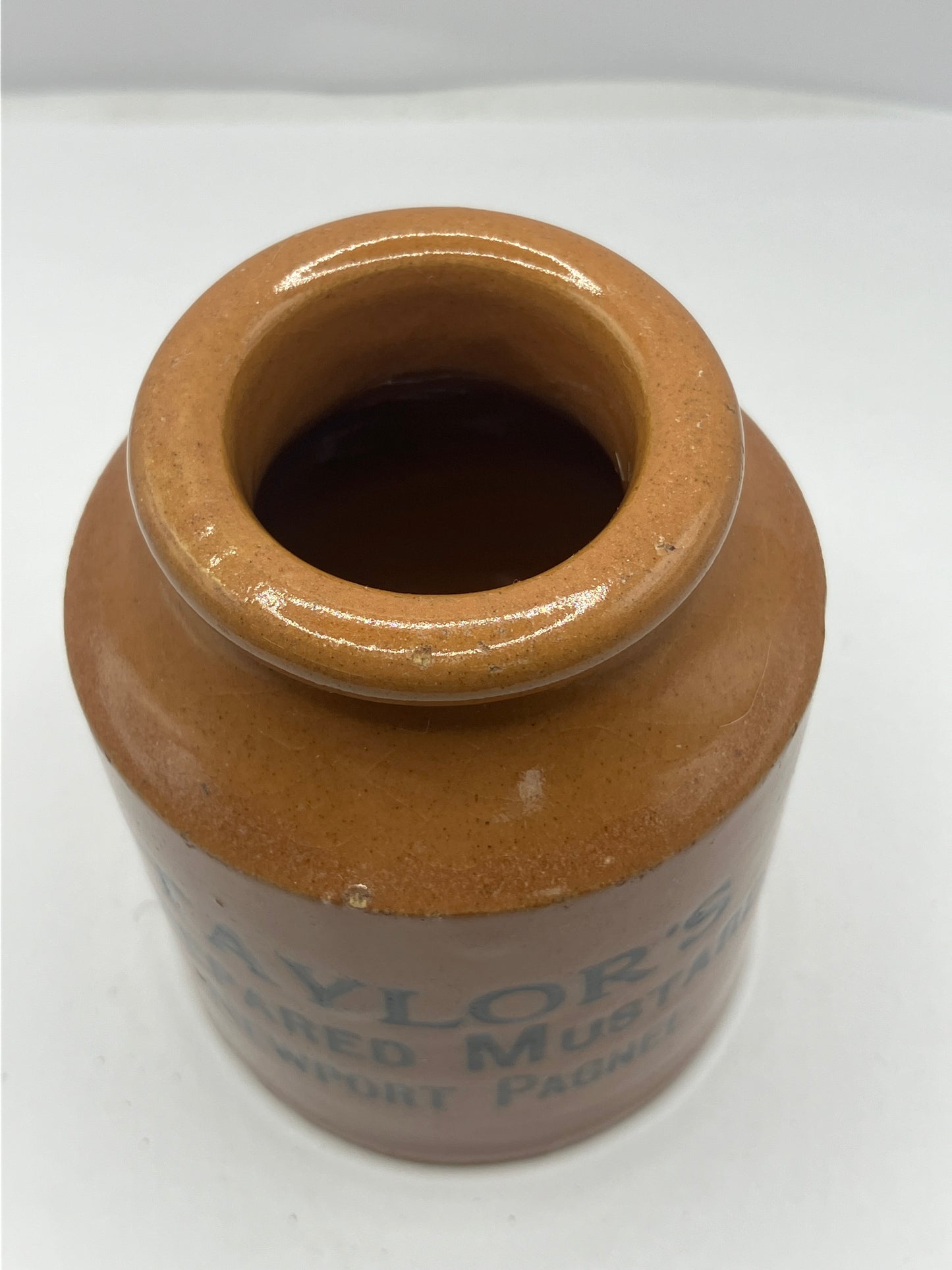 Brown stoneware mustard pot