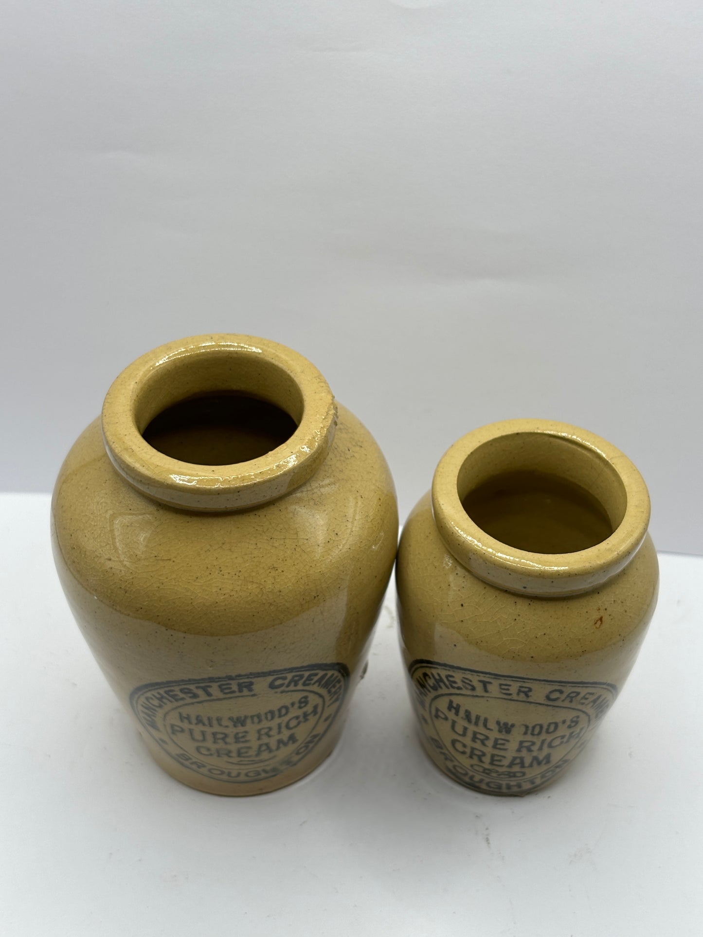 2 advertising cream pots, Hailwoods pure rich cream