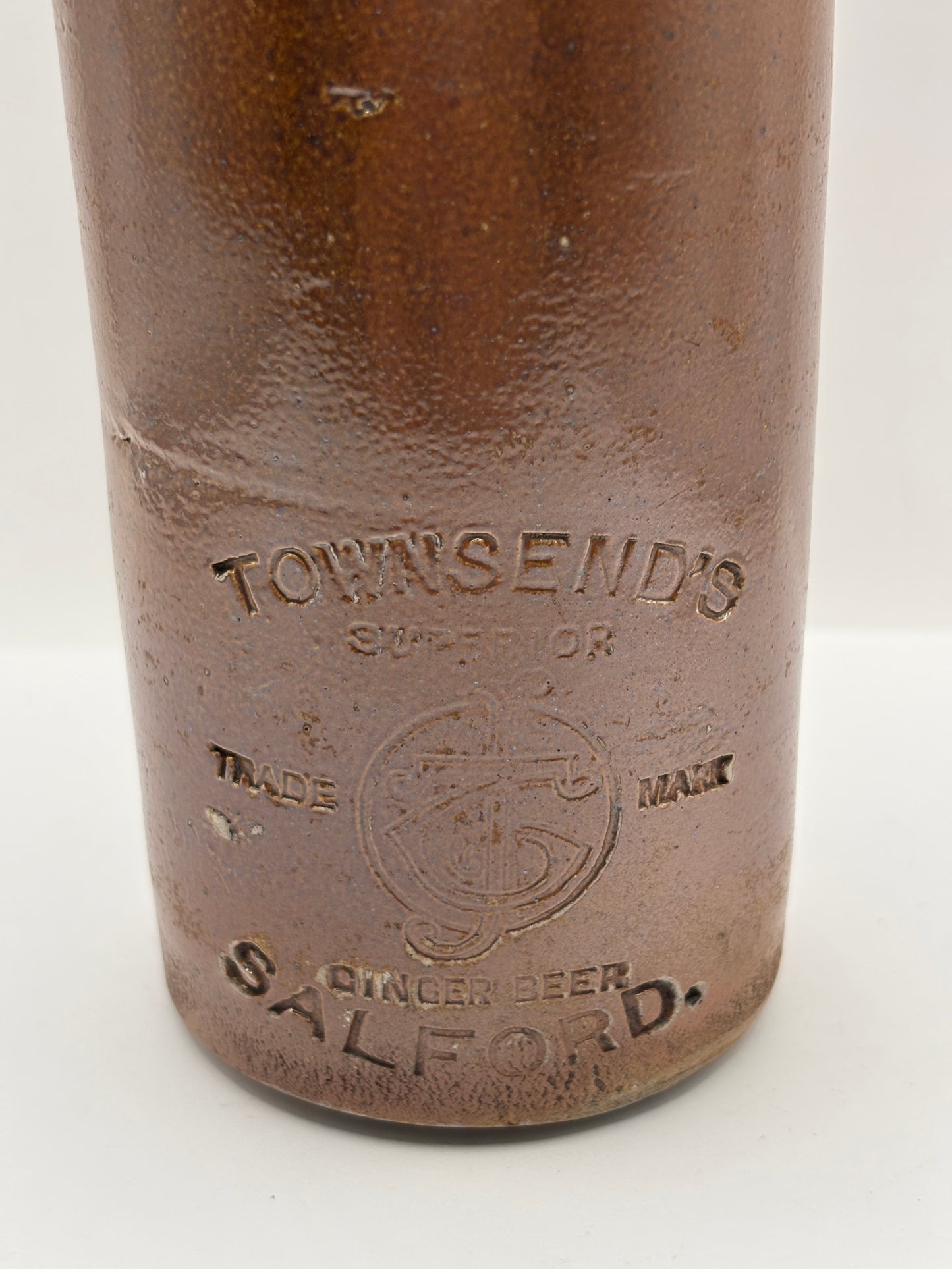 Old impressed ginger beer bottle, Townsend Salford