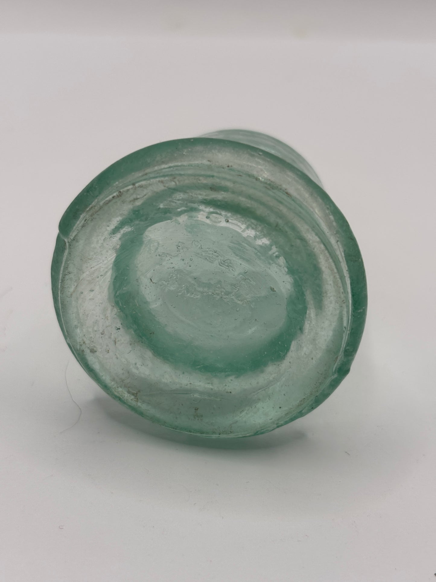 Old aqua glass inkwell, Bell ink