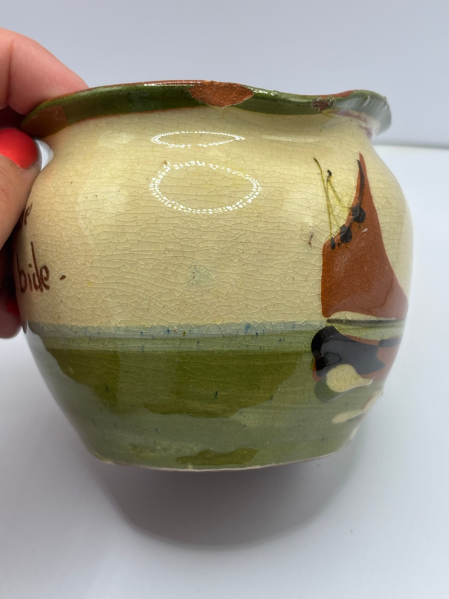 Antique Devon motto ware bowl. Time and tide…