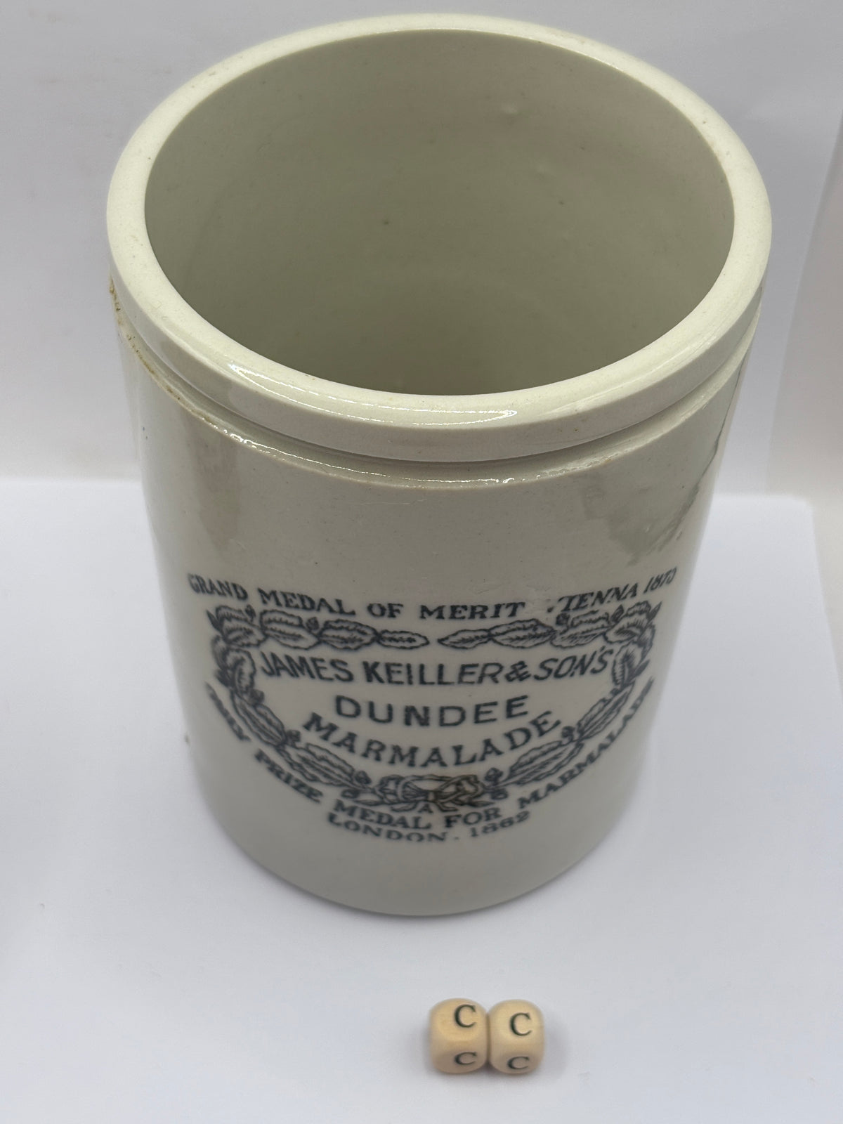 Old 2lb stoneware marmalade pot, James Keiller Dundee marmalade (cc)