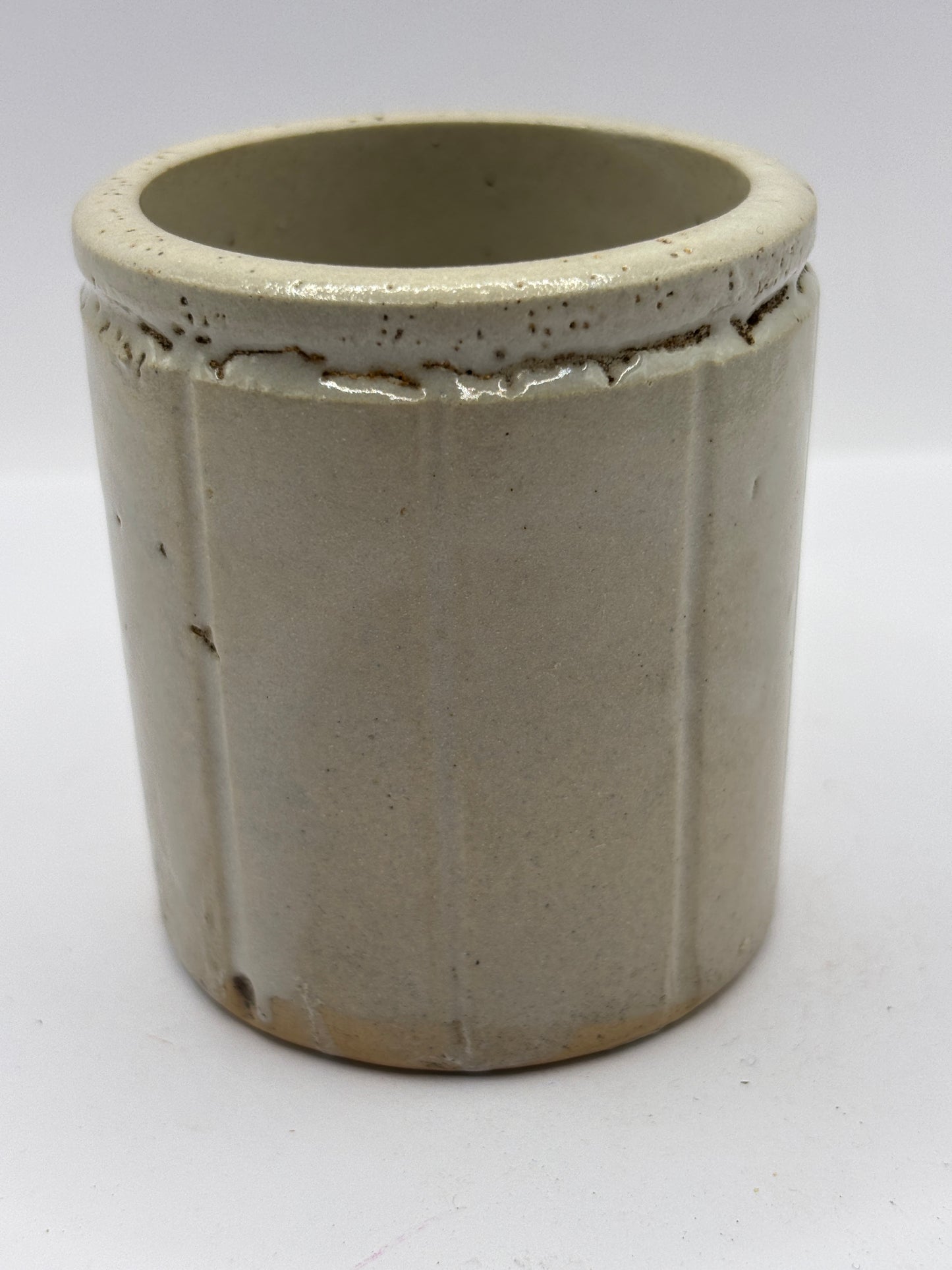 Old small ribbed stoneware jam pot