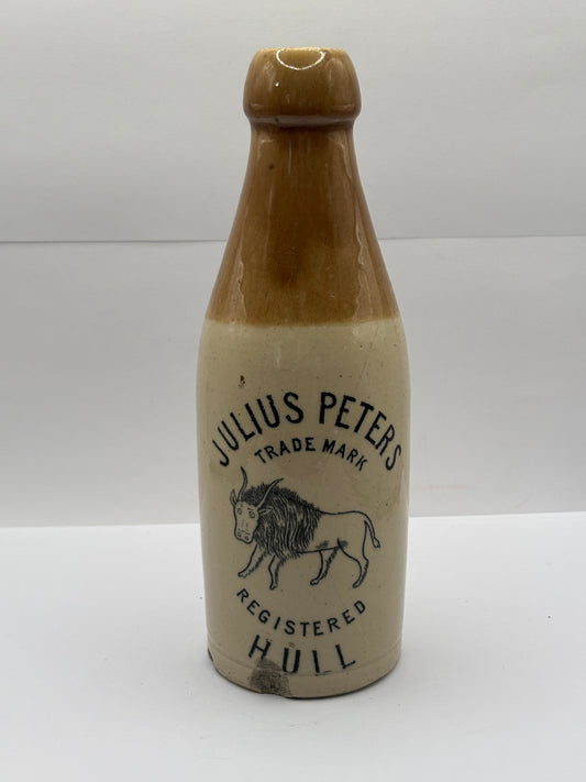 Old stoneware ginger beer bottle, damaged. Julius Peters, Hull