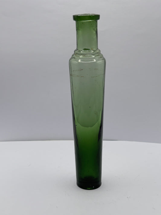 Old green glass tall lavendar water bottle