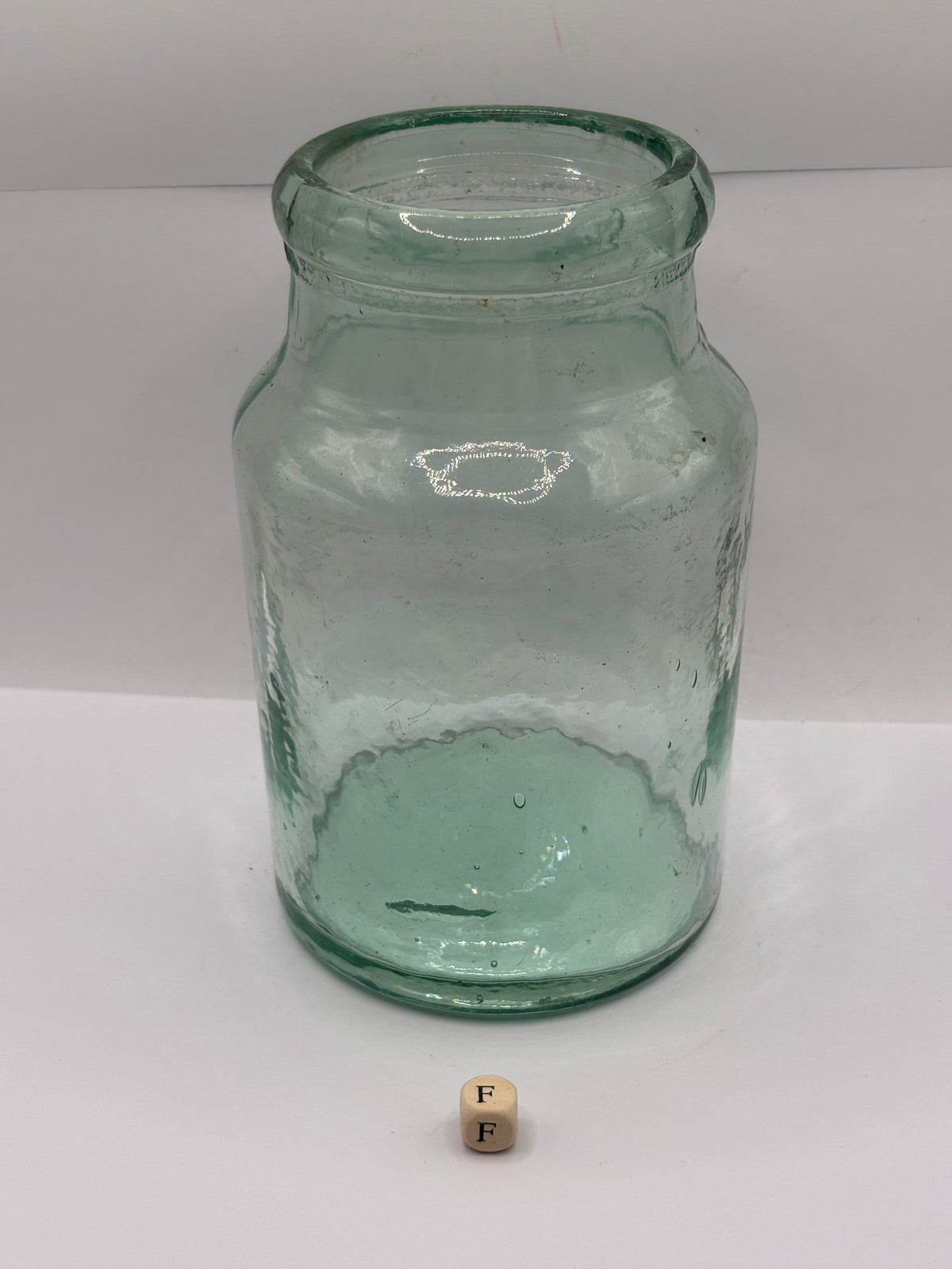 Old aqua glass pickle jar (F)