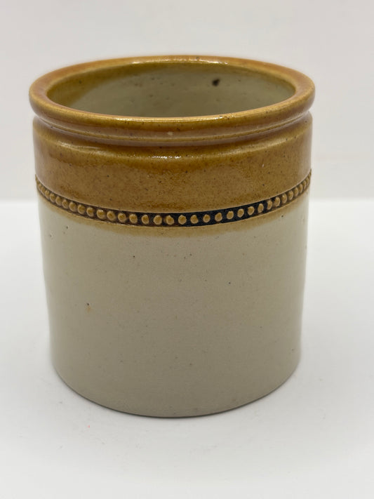 Old small brown top stoneware jar