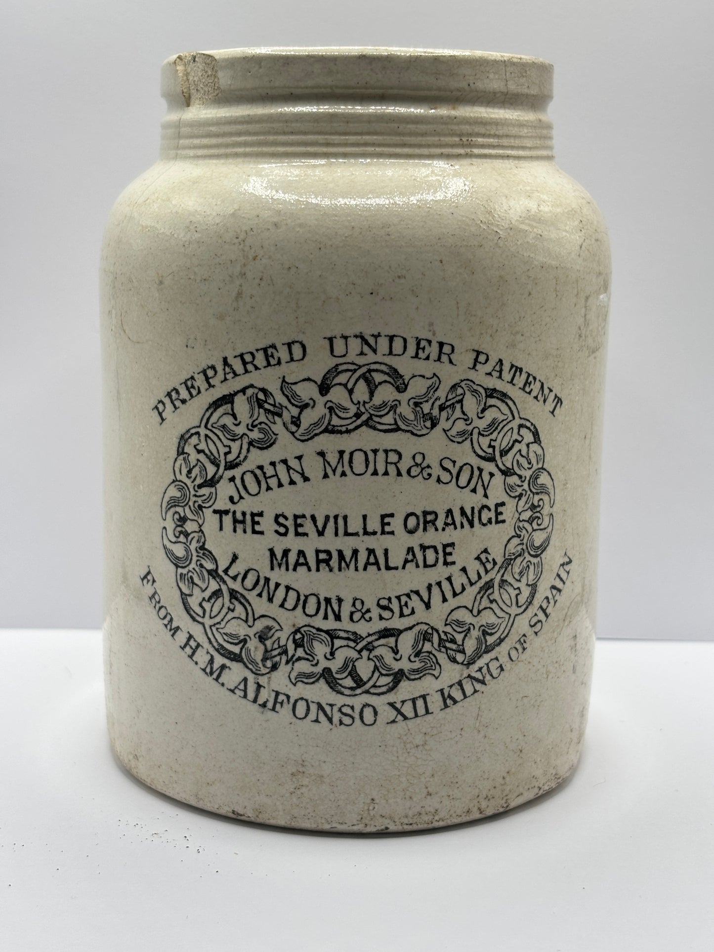 Old rare 2lb John Moir marmalade jar, The seville orange marmalade. Damaged