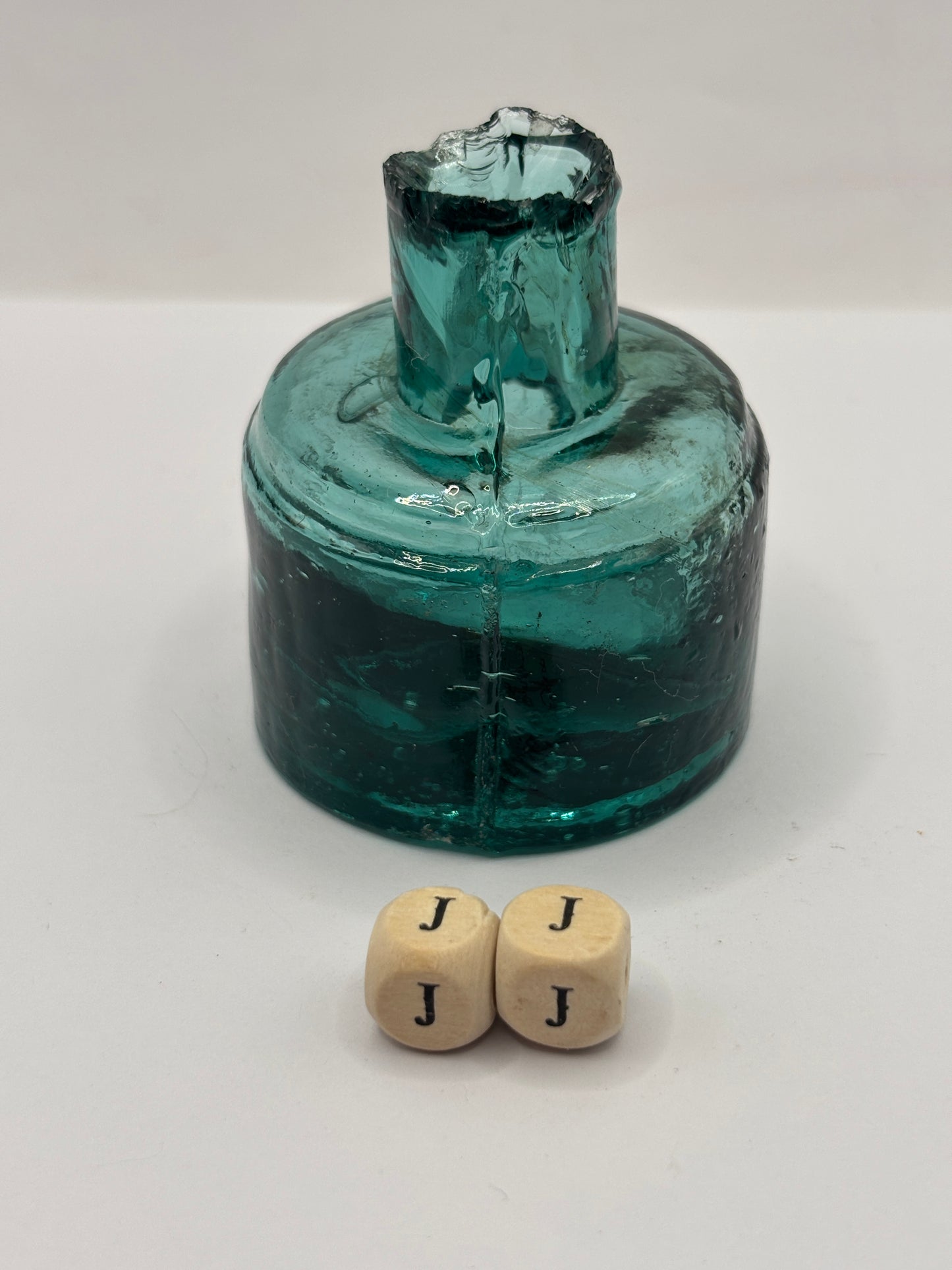 Old green glass ink, inkwell. (JJ)