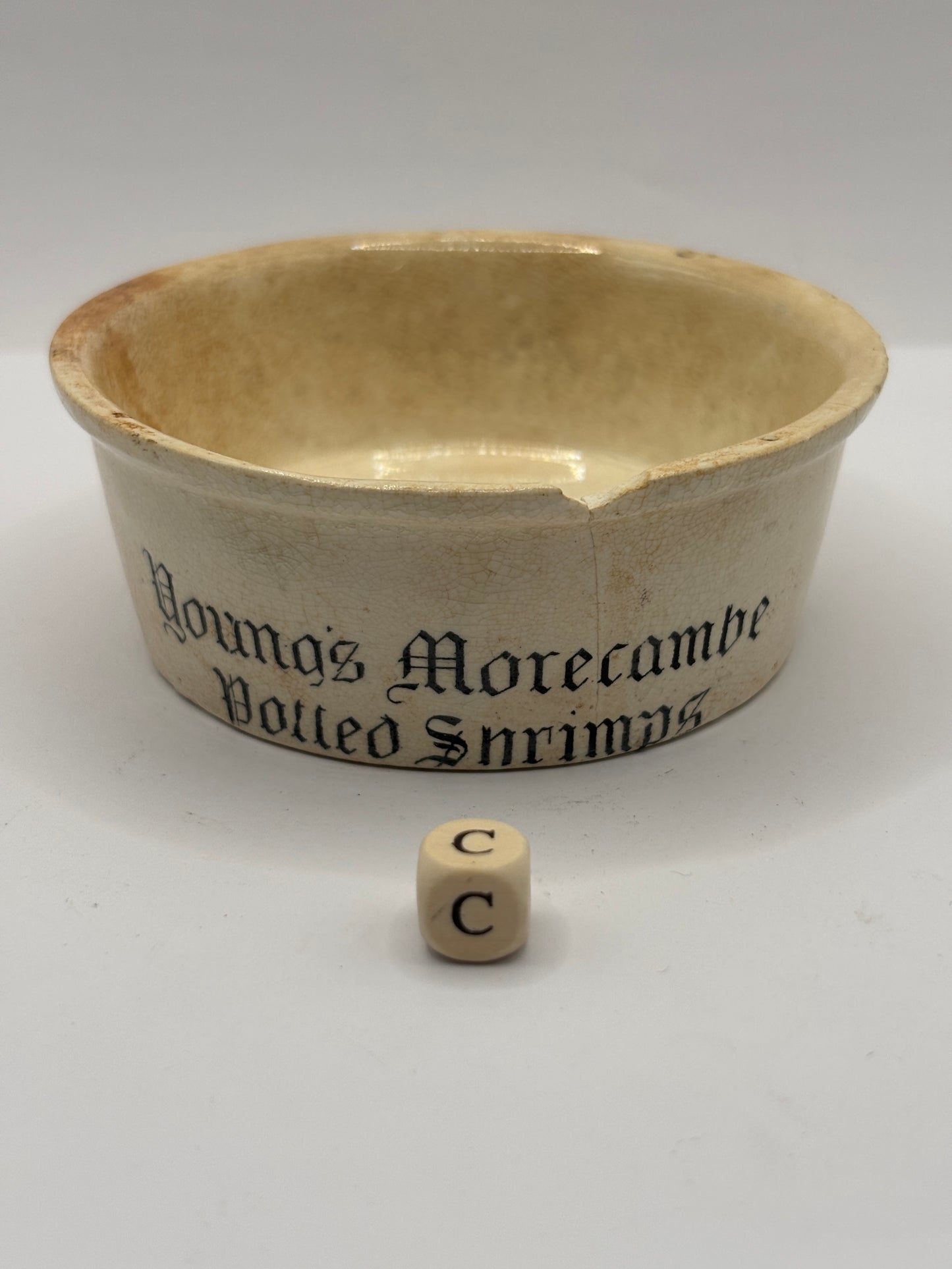 Old advertising paste pot, Youngs Morecambe Potted shrimps (c)