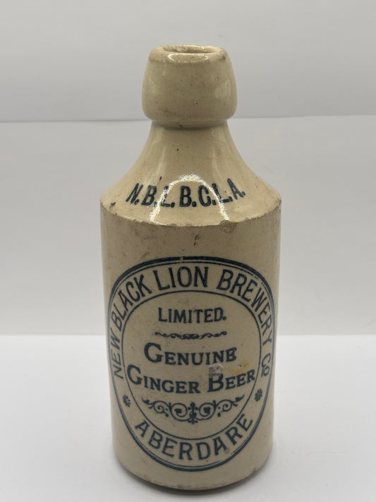 Old stoneware ginger beer bottle, New black lion brewery Co. Aberdare