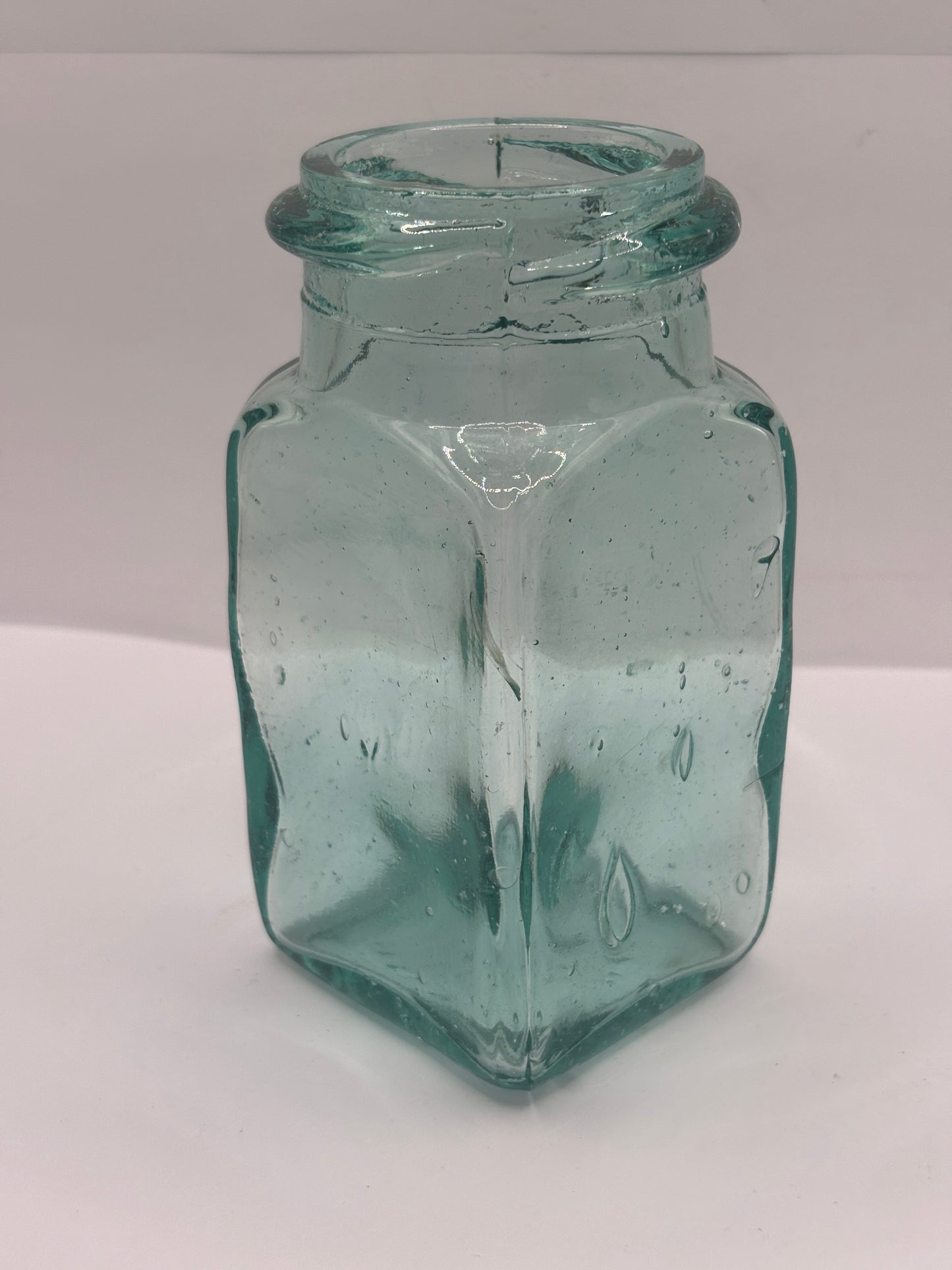 Old aqua glass pickle jar