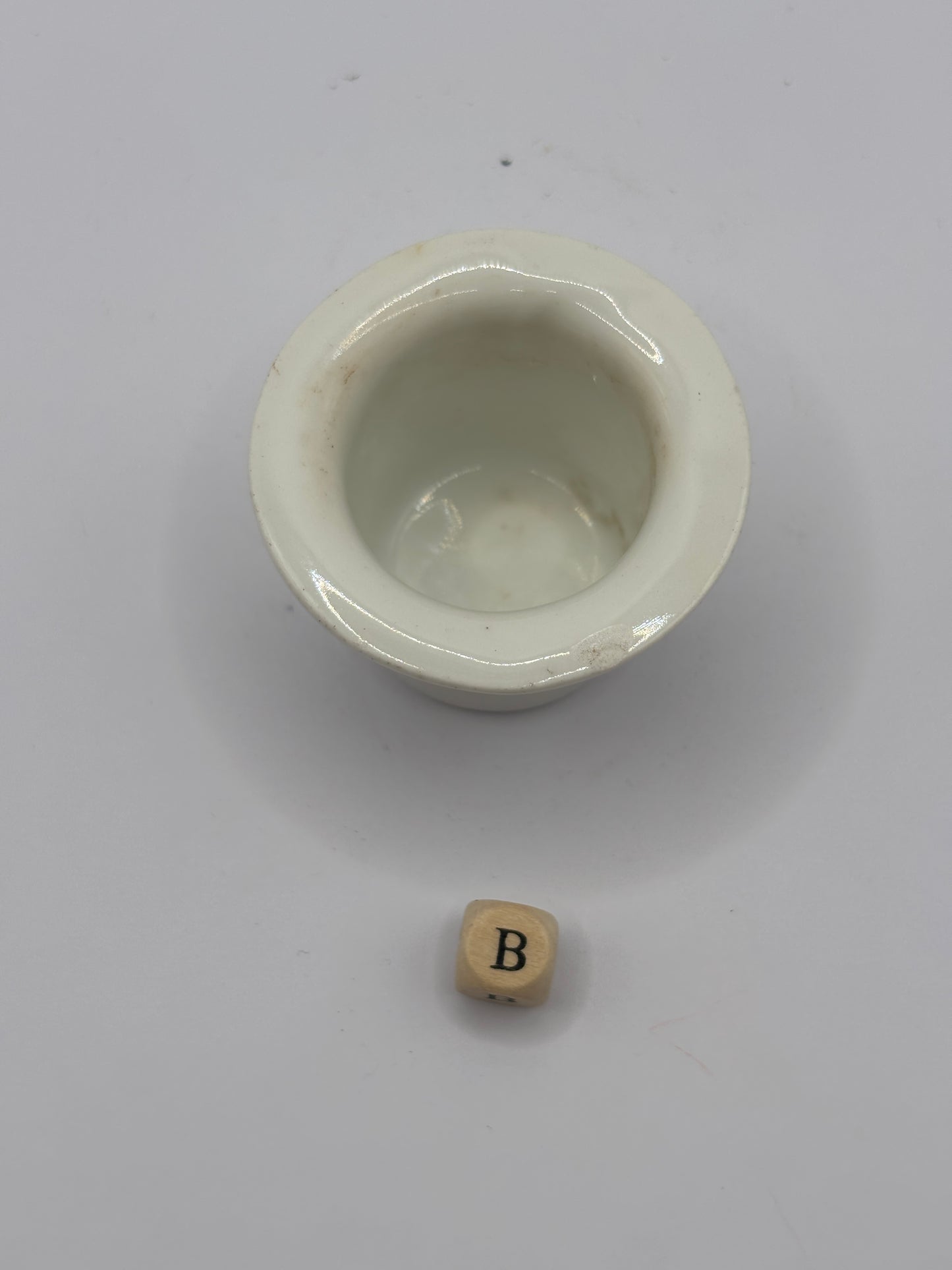 Old white stoneware school desk inkwell (B)