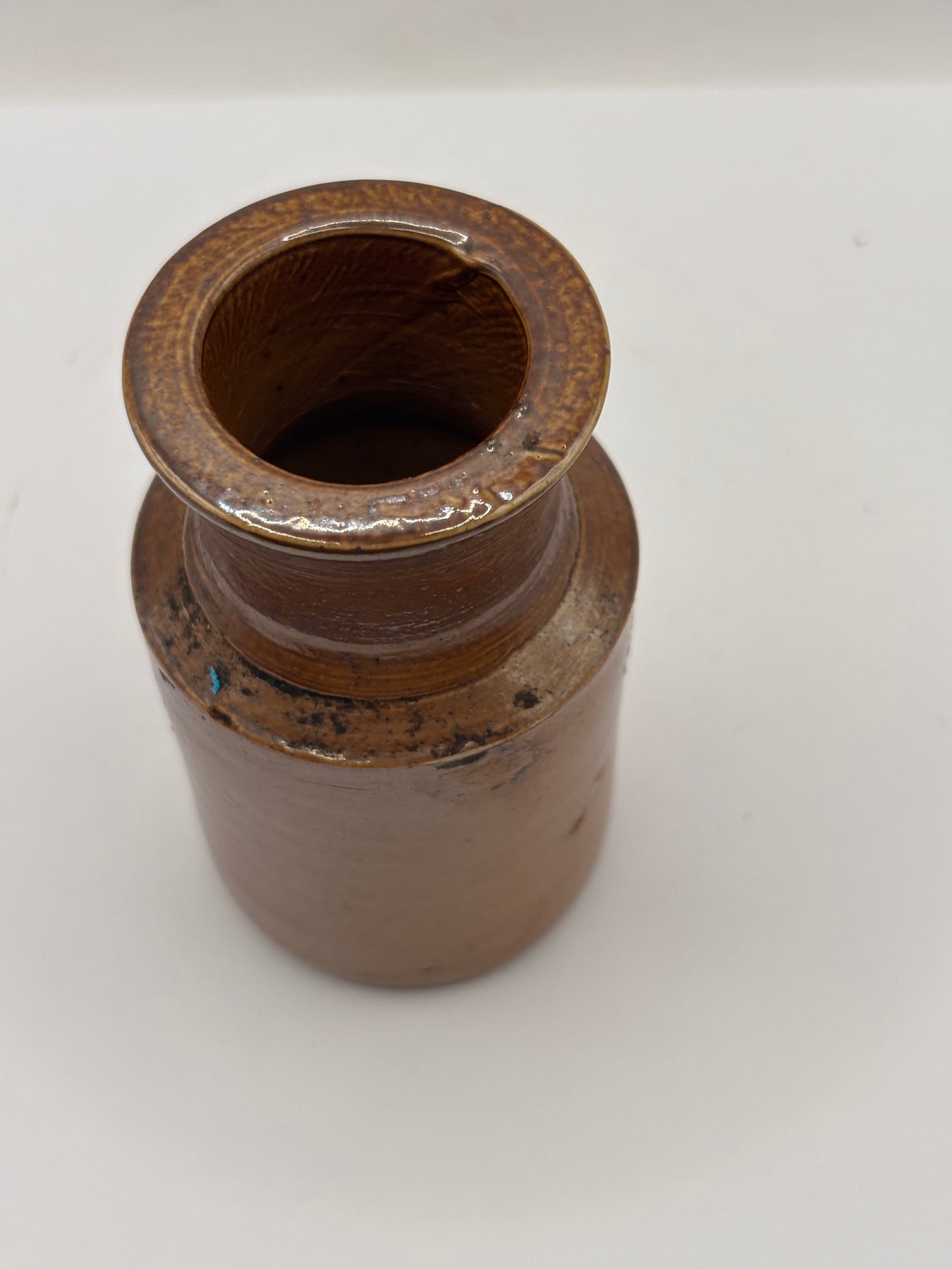 Old mini brown stoneware blacking pot