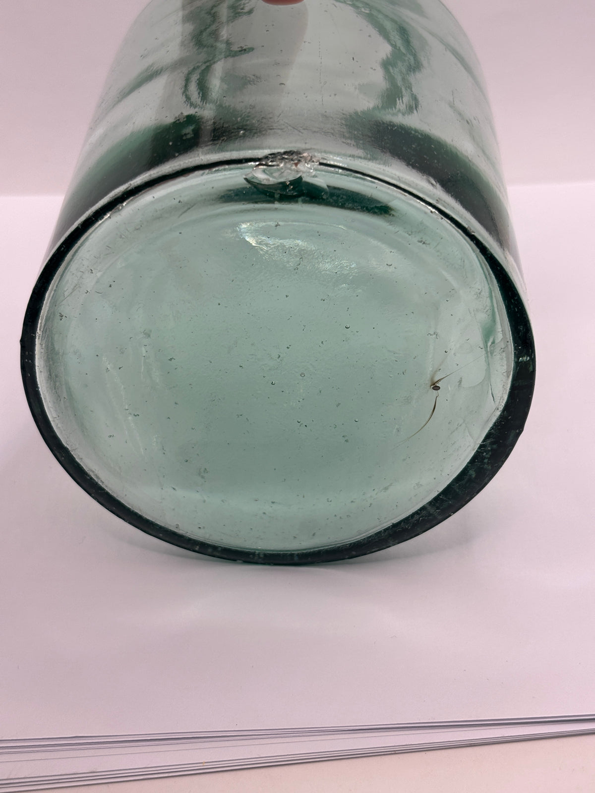 Old XL aqua glass pickle jar