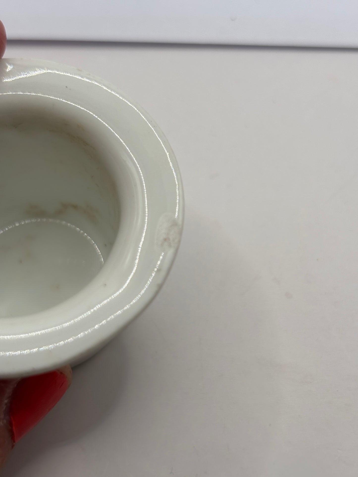 Old white stoneware school desk inkwell (B)