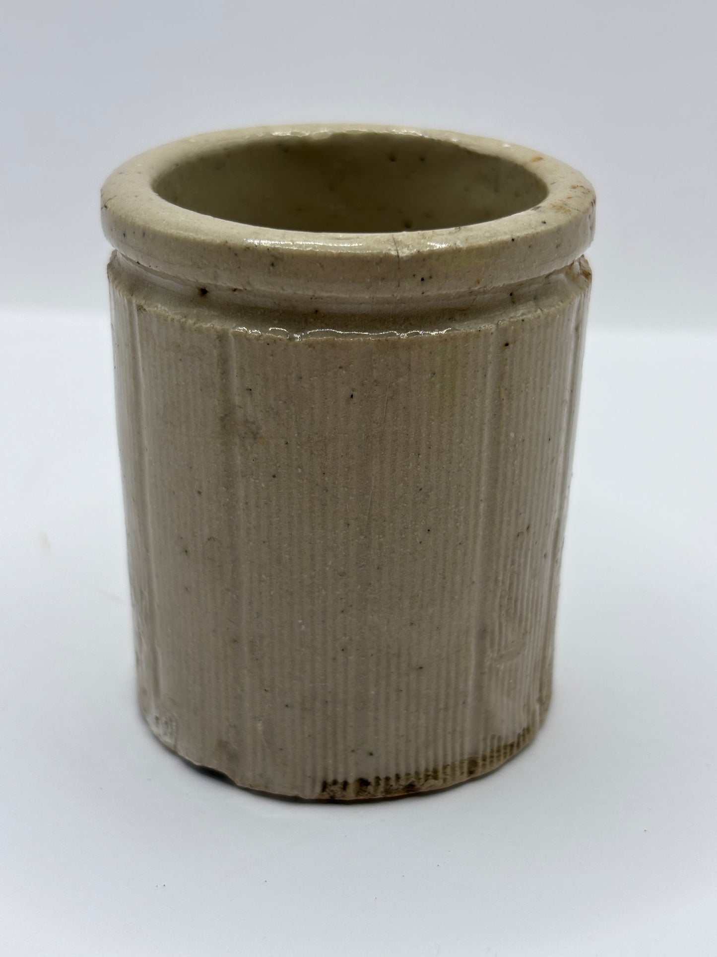 Old mini ribbed stoneware jam pot