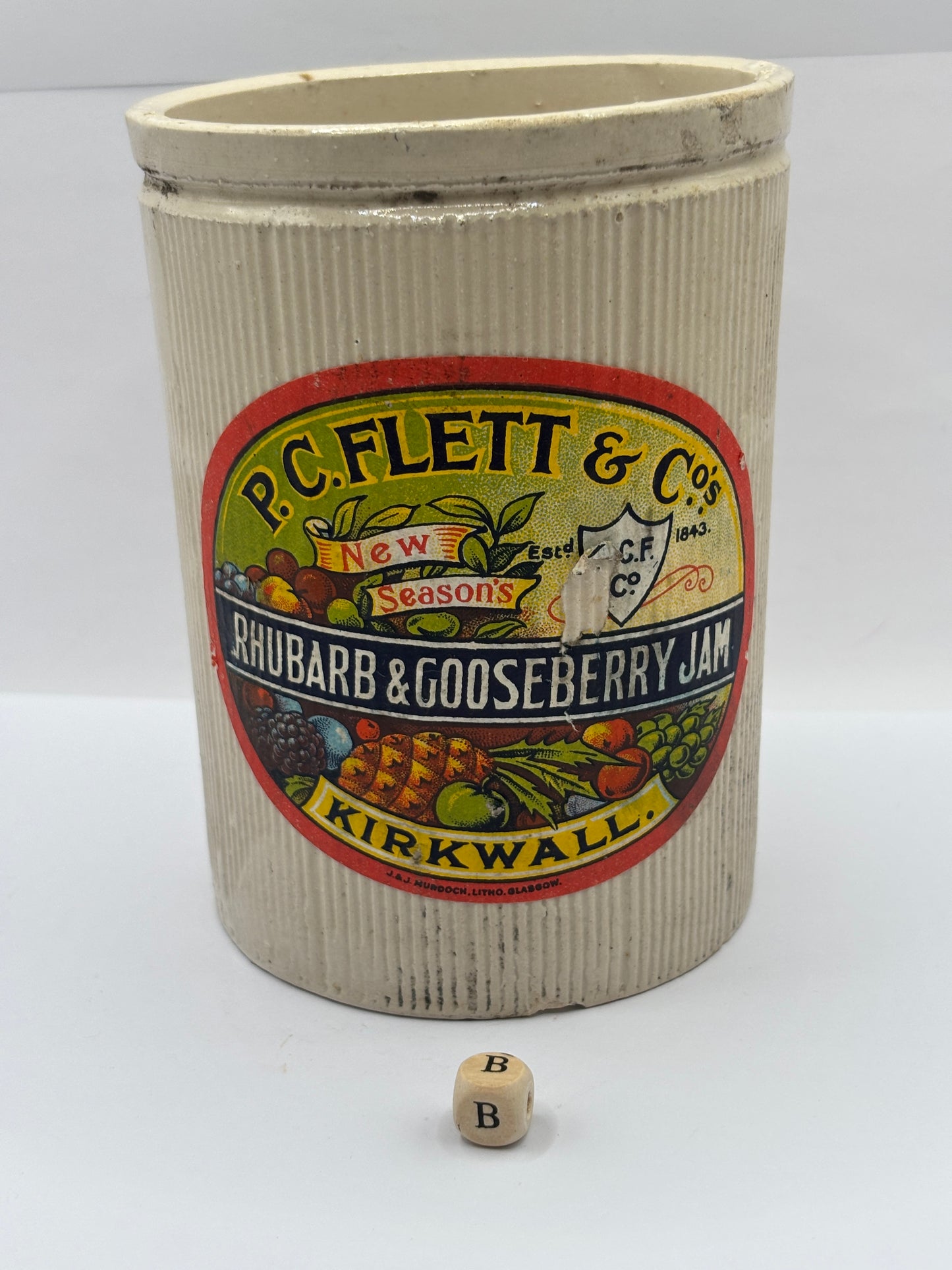 Old 2lb stoneware jam pot with added label (B)
