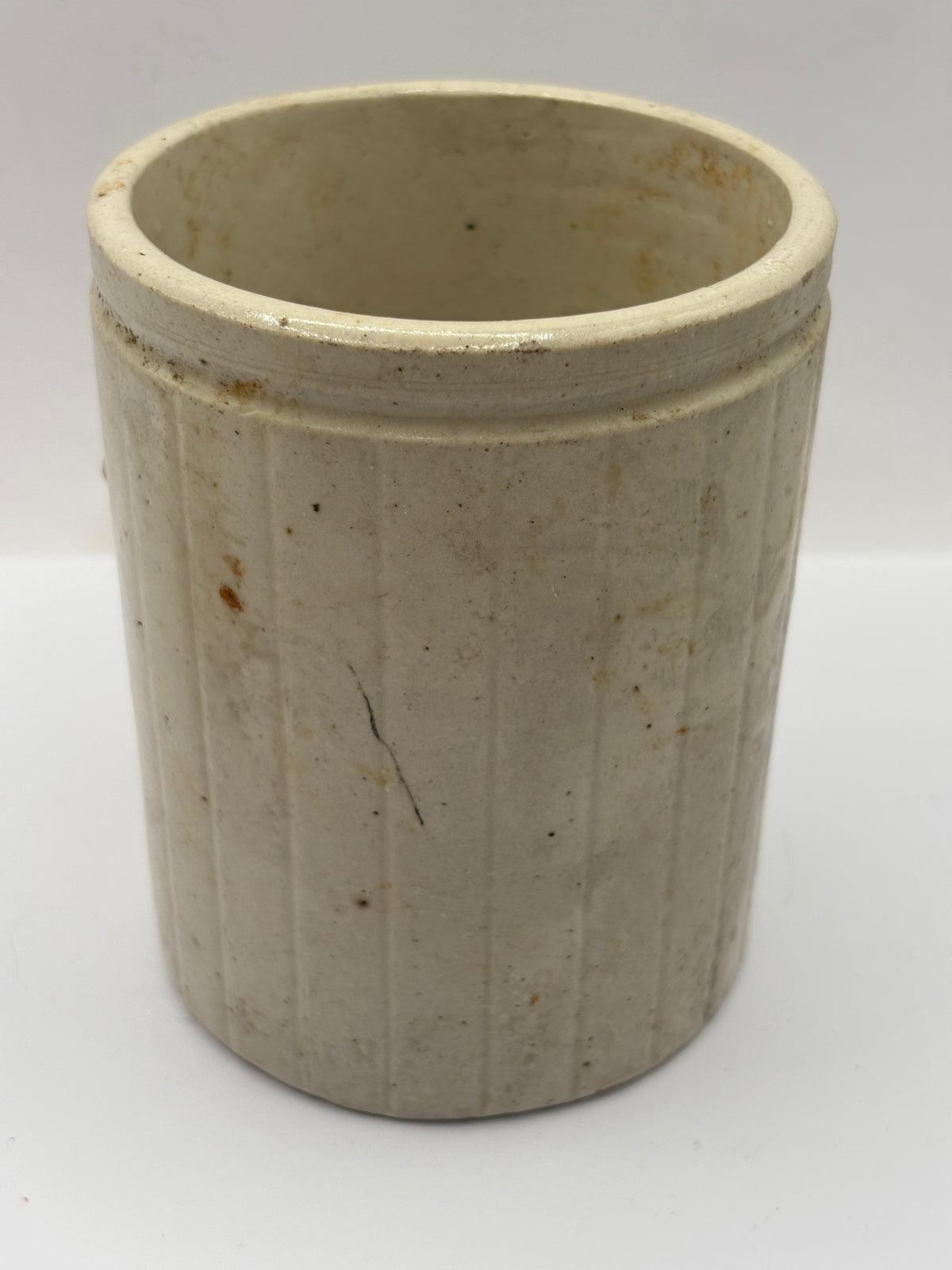 Old 1lb ribbed stoneware jam pot with added label