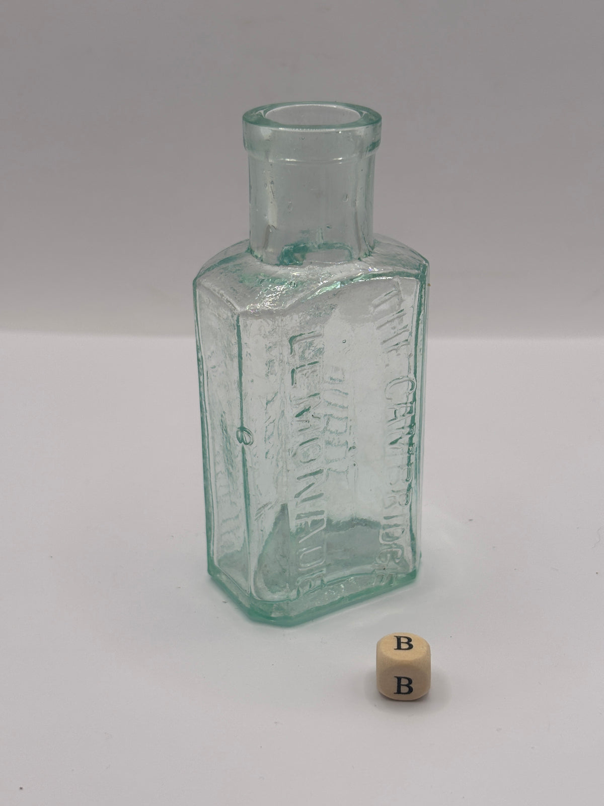 Old aqua glass advertising bottle, Chivers Lemonade (B)