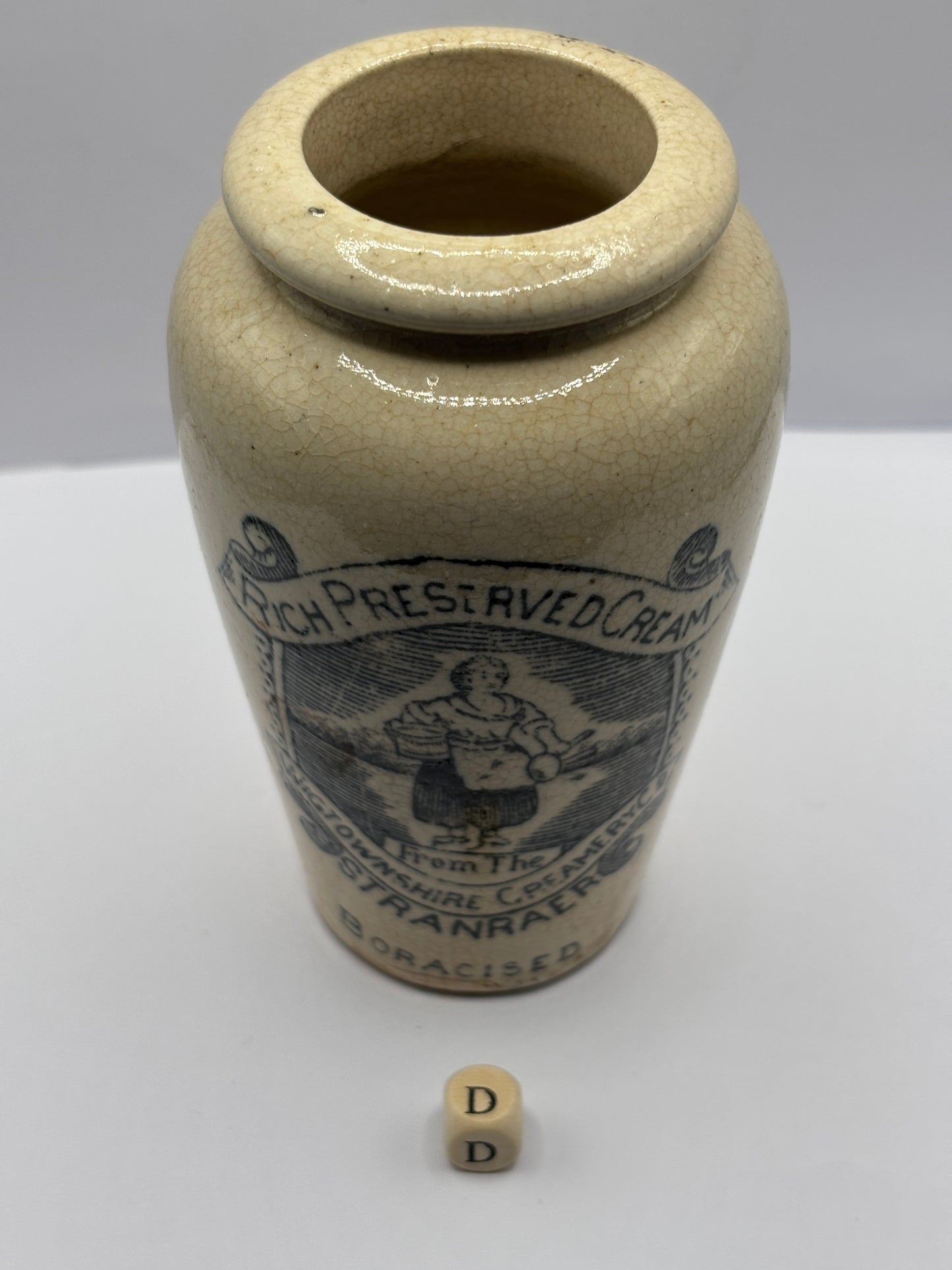 Old stoneware advertising cream pot, pure fresh cream Stranraer. (D)