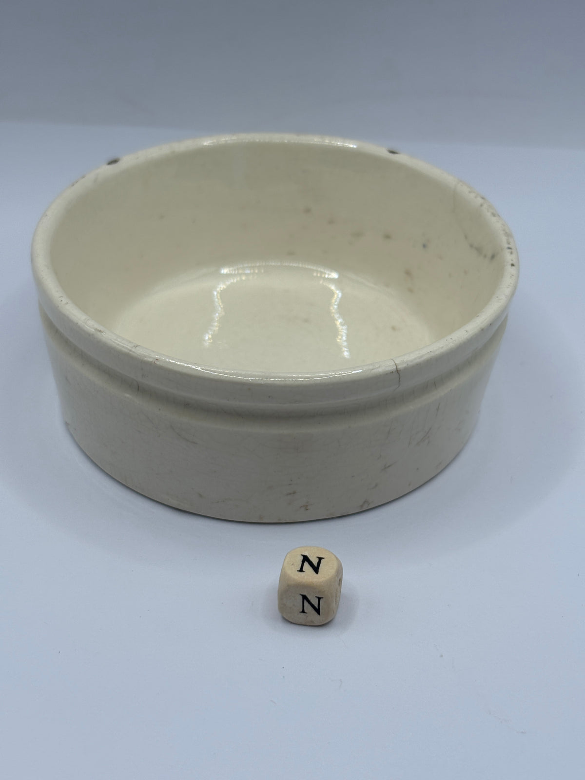 Old plain white stoneware meat paste pot. Potted meat (N)