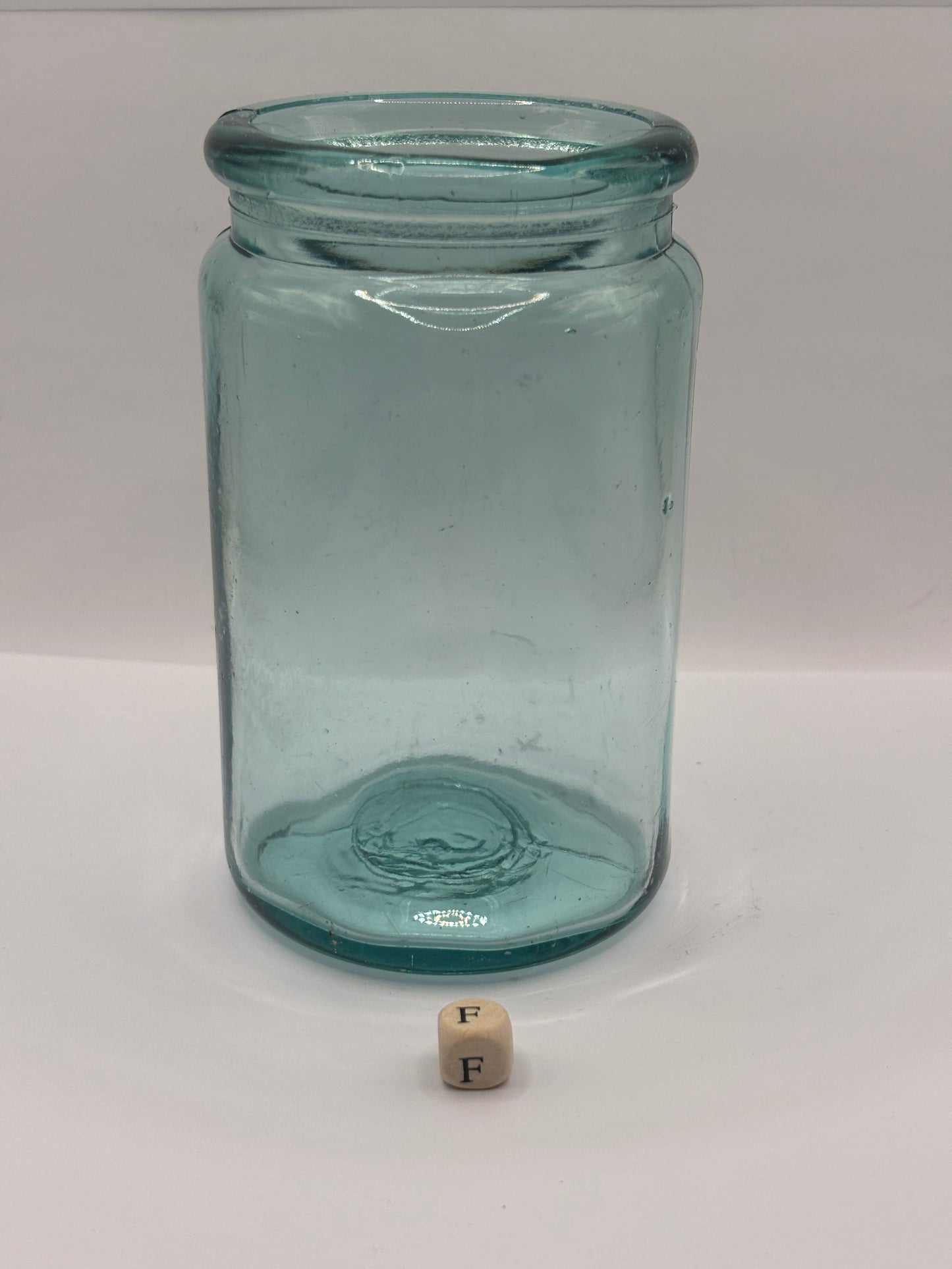 Old 1lb aqua glass pickle jar (f)