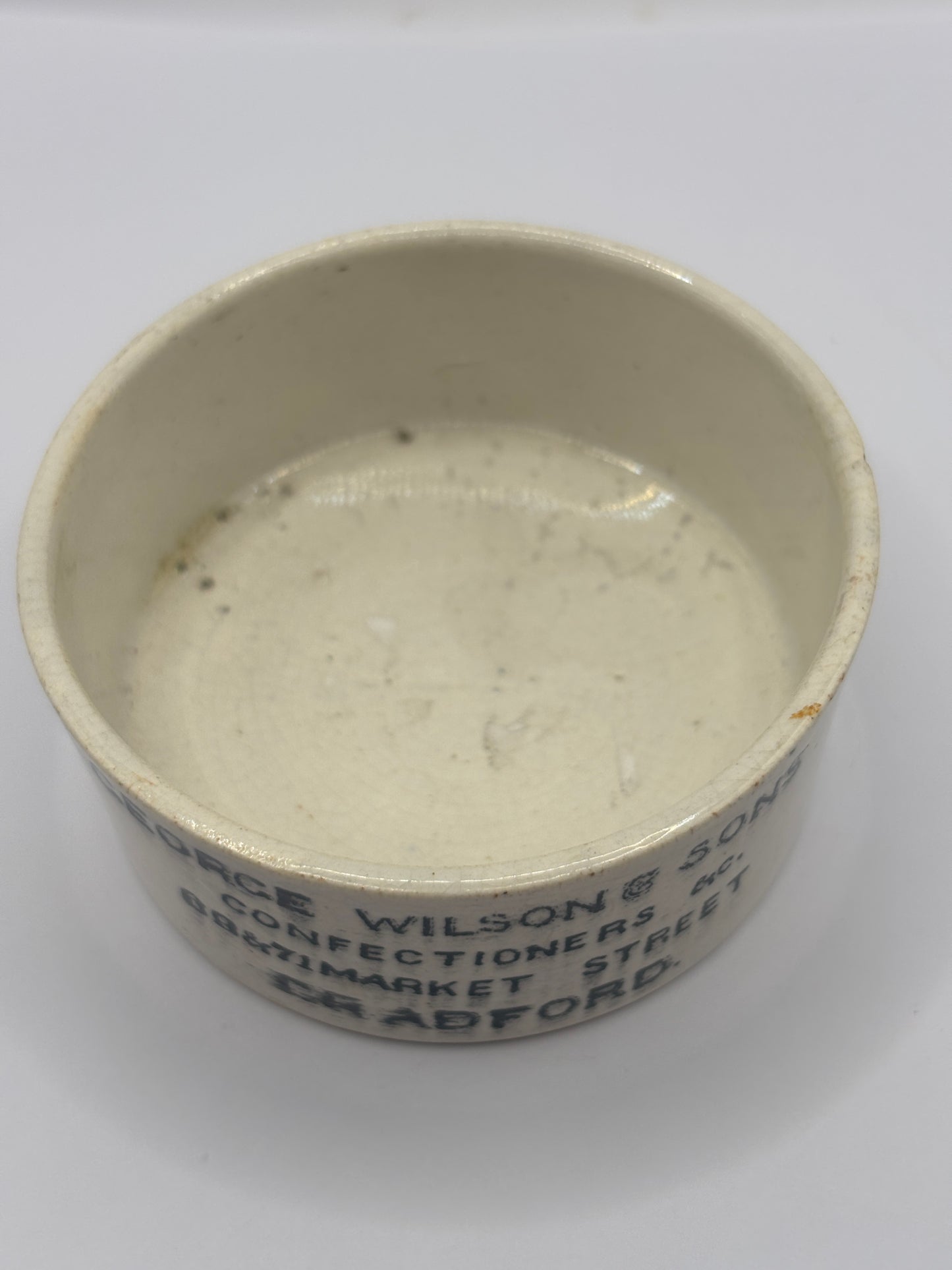 Old advertising meat paste pot, George Wilson & Sons. confectioners Bradford