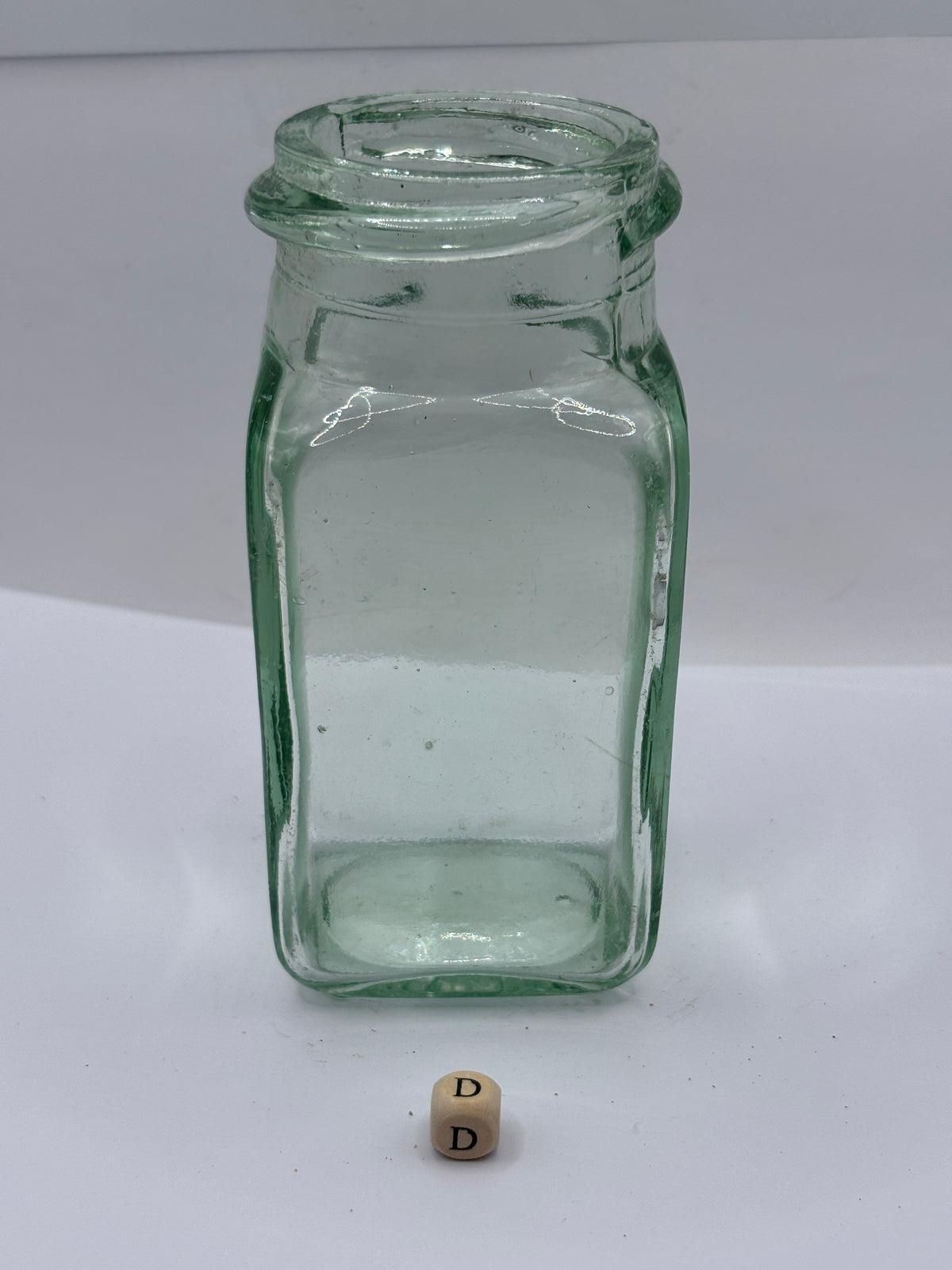 Old square aqua glass pickle jar (D)