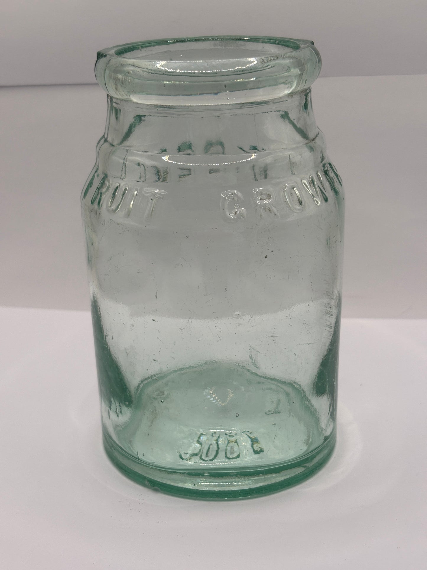 Old aqua glass fruit growers preserve jar