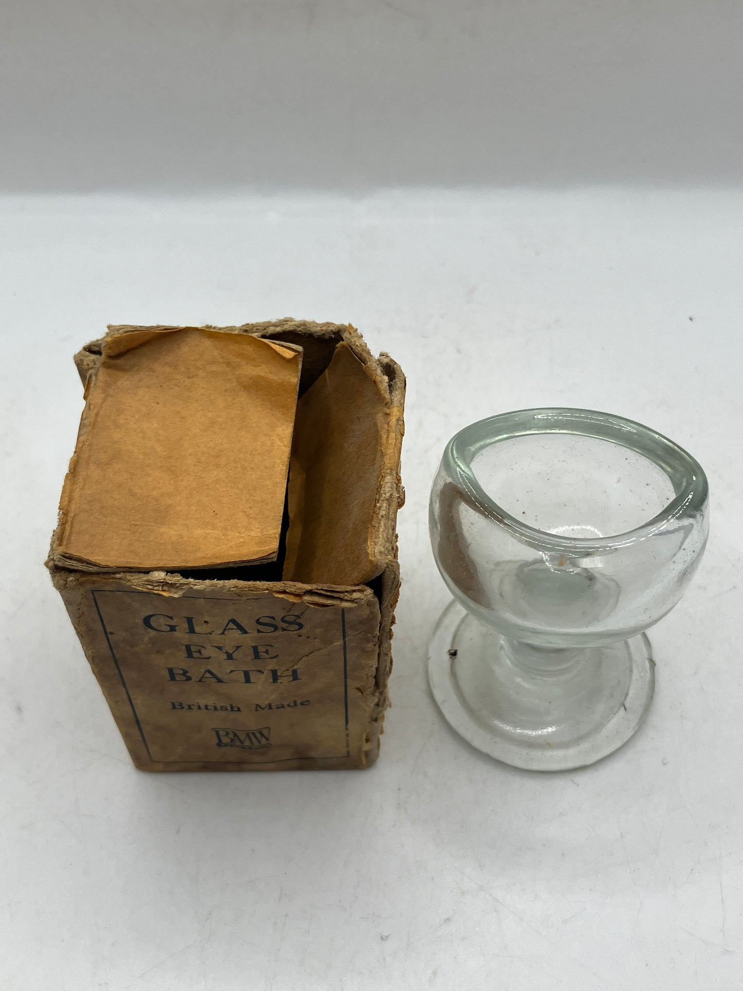 Clear glass eye bath with original box